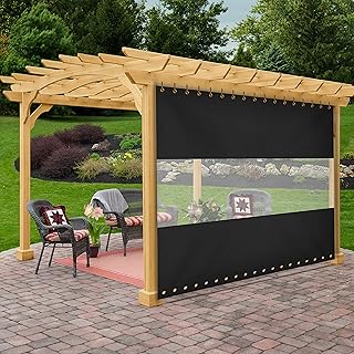 Covers & All Outdoor Curtains for Patio Waterproof, 18 oz PVC Polyester Tear and UV Resistant Clear Panel Curtain Featuring Rust-Free Grommets, Ideal for Patios, and Pergola (8' H x 4' W Feet, Black)