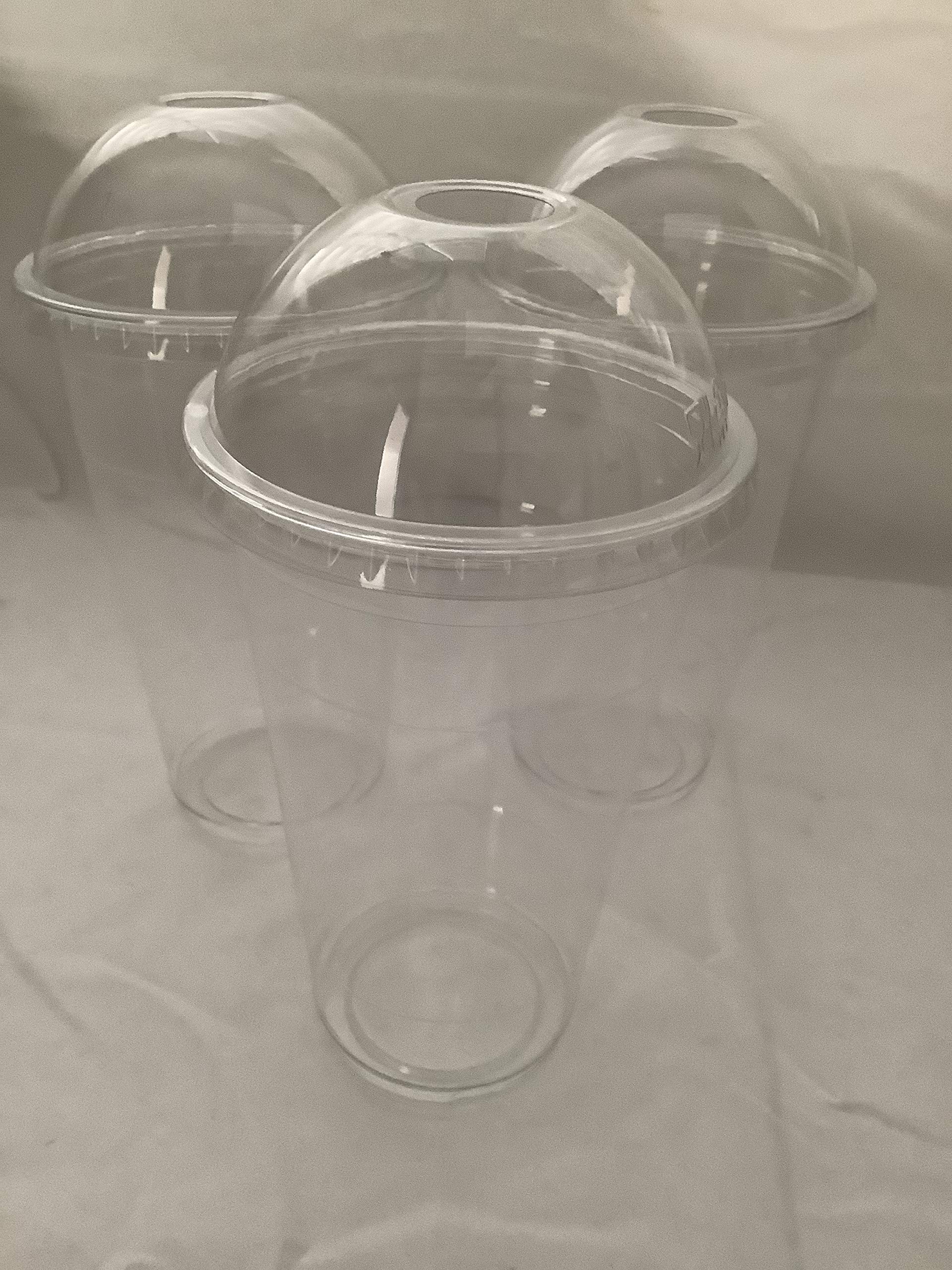 Royal [100 Sets - 20 oz.] Clear Plastic Cups with Dome Lid with hole, PET Crystal Clear Disposable 20oz Plastic Cups with lids (20oz with dome lids 100sets)