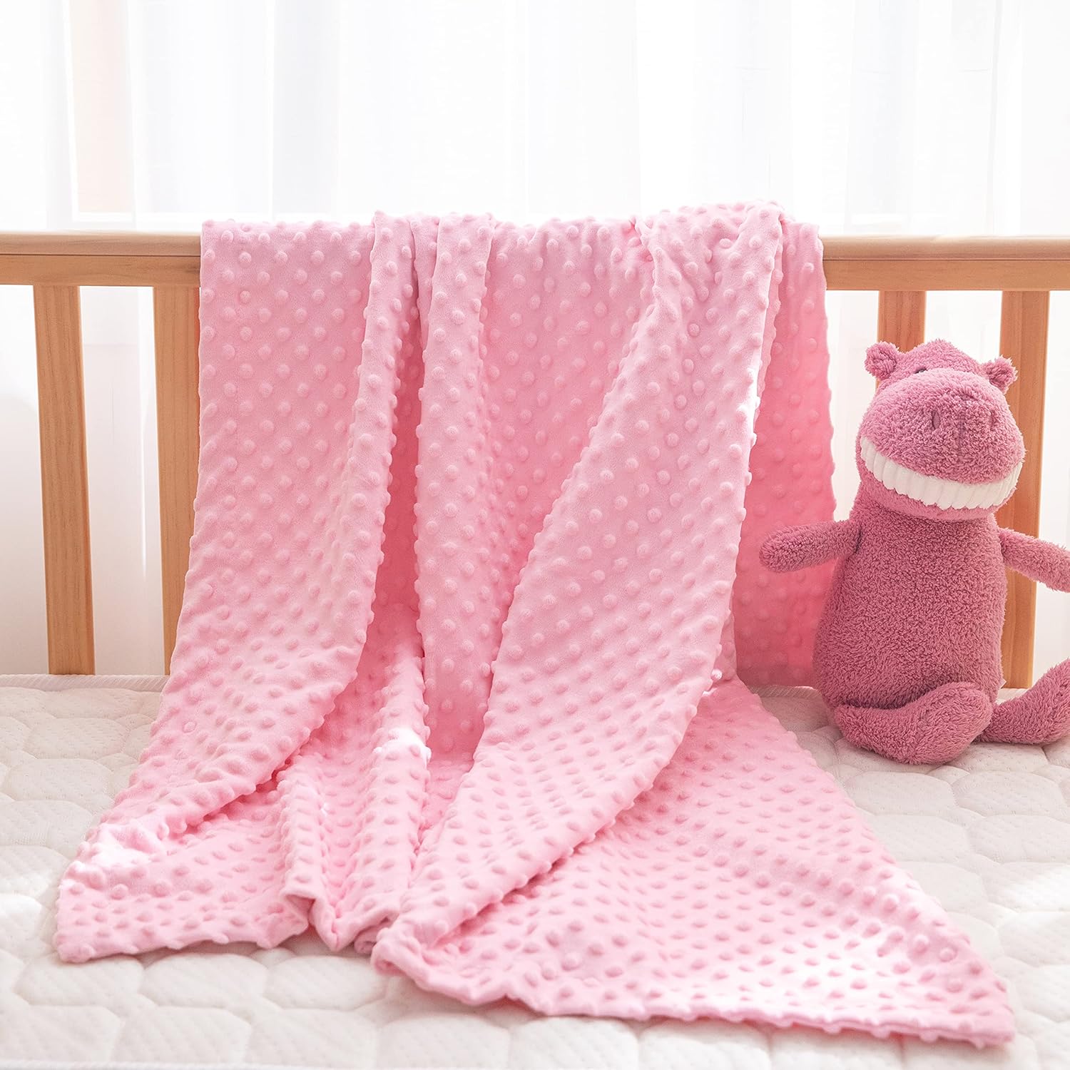 Fleece Plush Fuzzy Receiving Blanket for Infant or Newborn Toddler,Super Warm Cozy Daycare Nursery Blankets with Double Layer Dot for Nap Crib Outdoor 30x40 Baby Pink : Baby