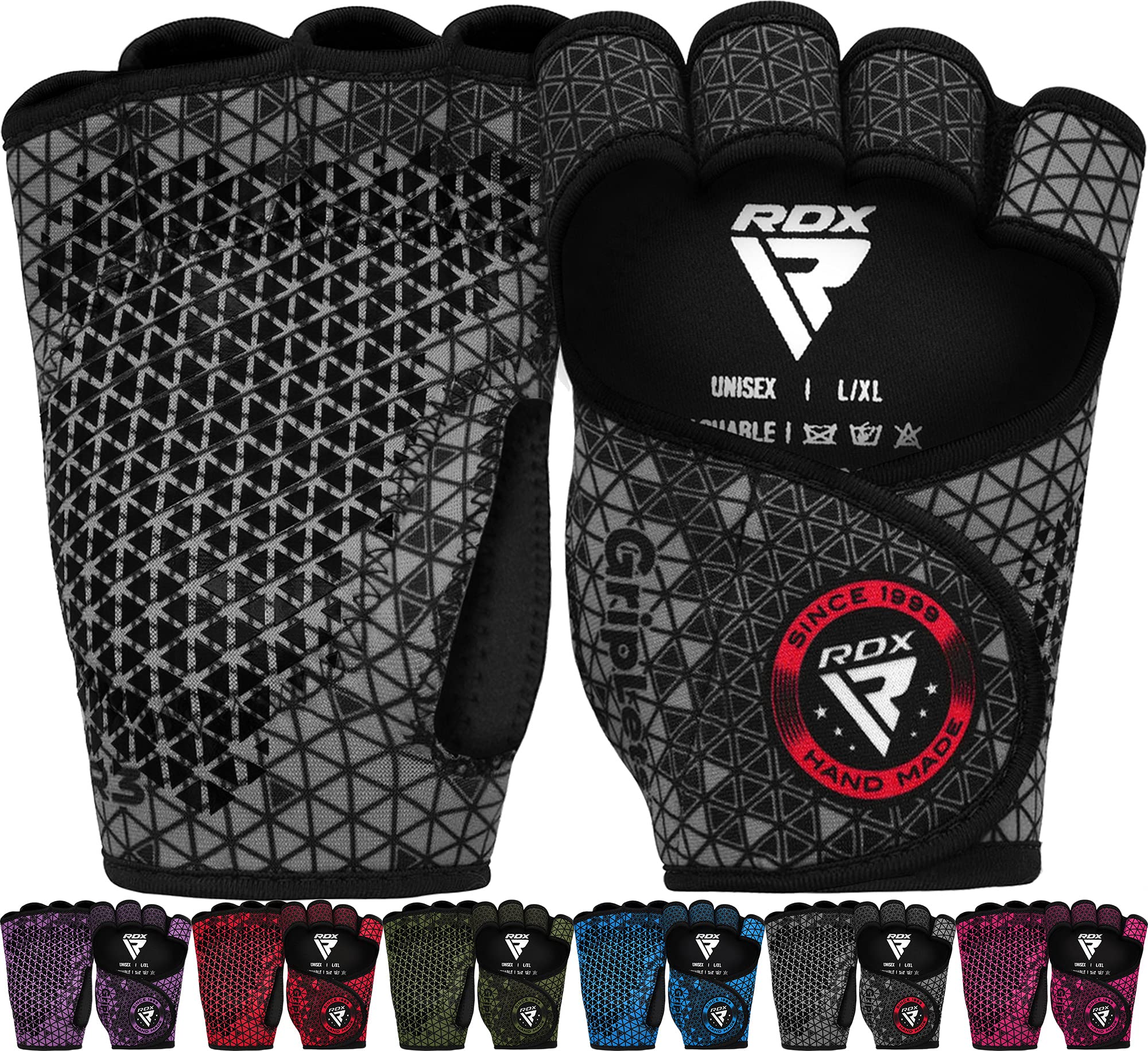 RDX Weight Lifting Gloves Grips, Workout Gym Fitness, Ventilated Anti-Slip Open Back Gripper, Deadlift Strength Training HIIT Exercise, Women Men Rowing Cycling Hanging Climbing Gymnastics Pull Ups