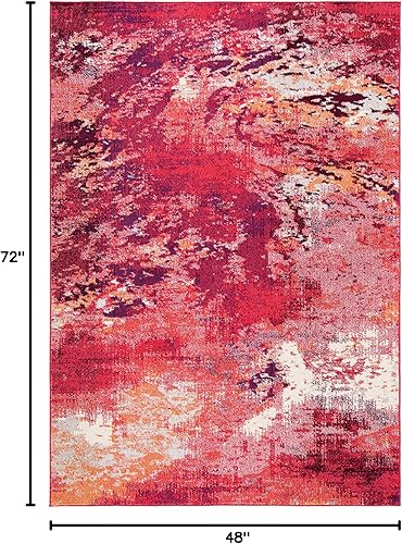 Miniatura 2 de SAFAVIEH Madison Collection - Alfombra decorativa de 4 x 6 pies, color rojo y marfil, diseño abstracto bohemio moderno, no desprende pelusa y de