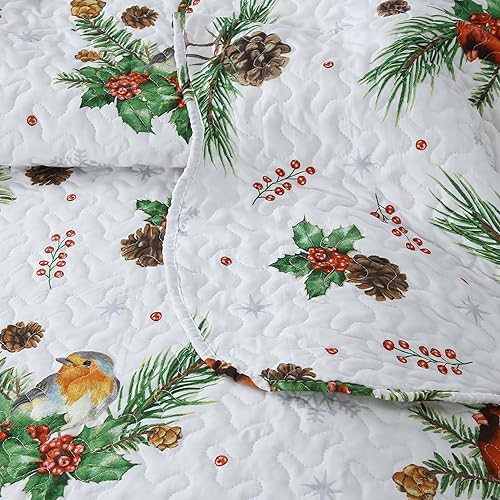 Miniatura 7 de MarCielo Juego de edredón de Navidad de 3 piezas, colcha rústica con ciervo, colcha ligera (cardenales, King)