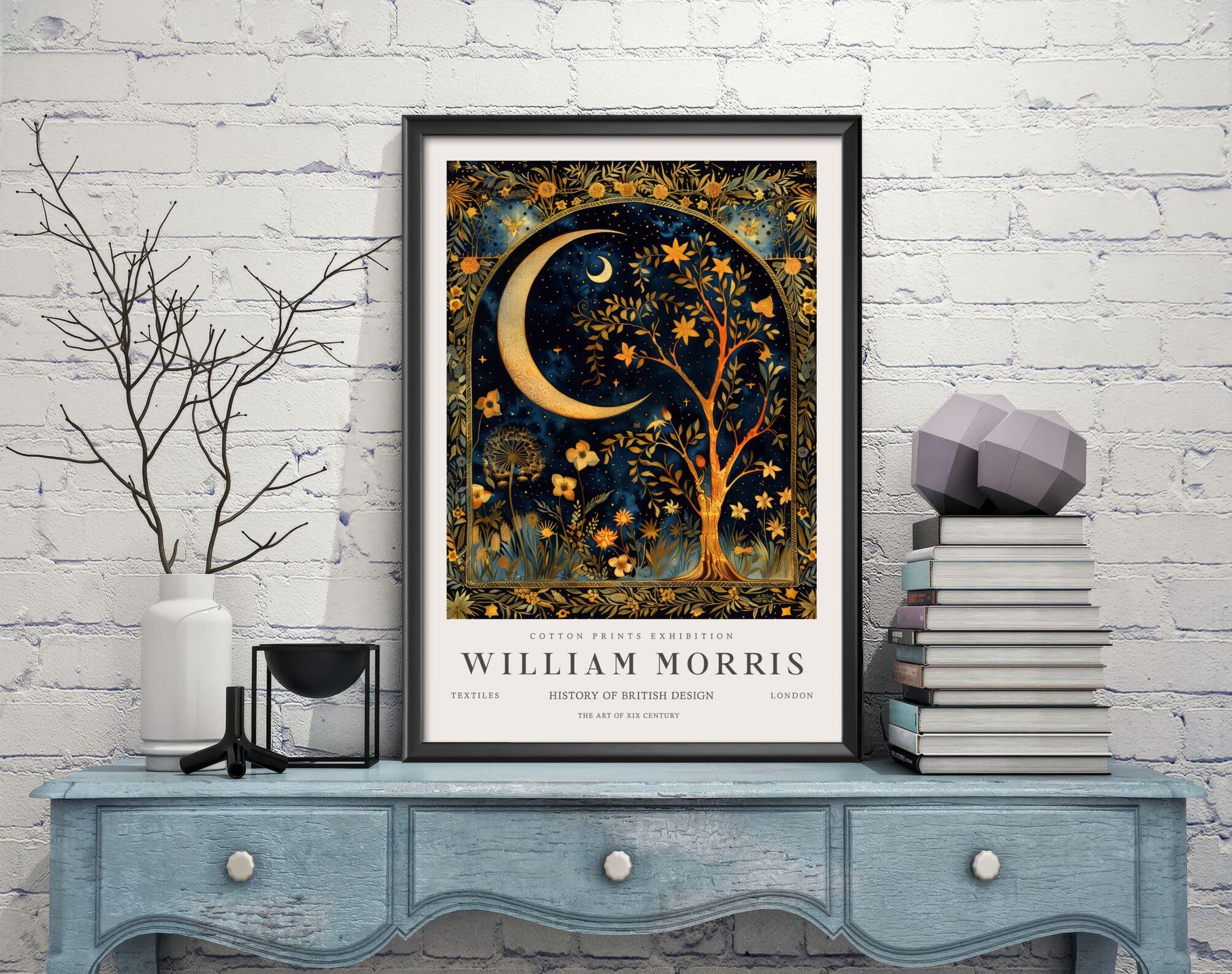 William Morris Moon, Stars Print, William Morris Exhibition Print, William Morris Poster, Vintage Wall Art, Textiles Art, Vintage Poster (445c) A2