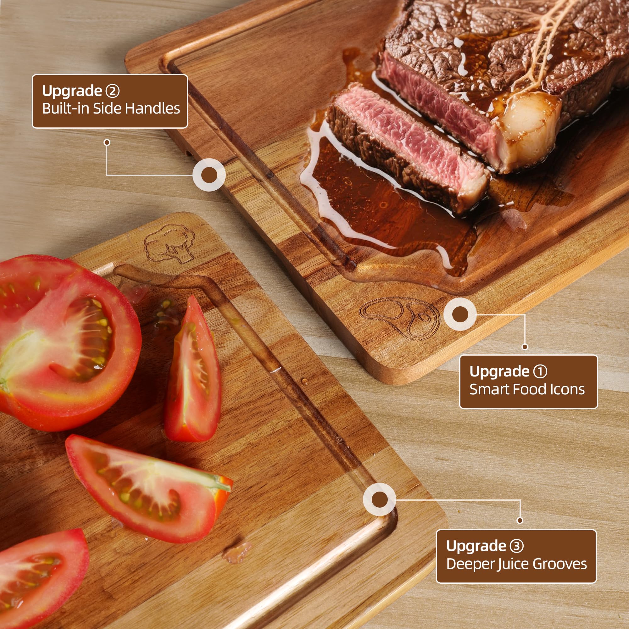 XL Tagliere in Legno TEAK BALI, Venatura Naturale, Reversibile, Cucina