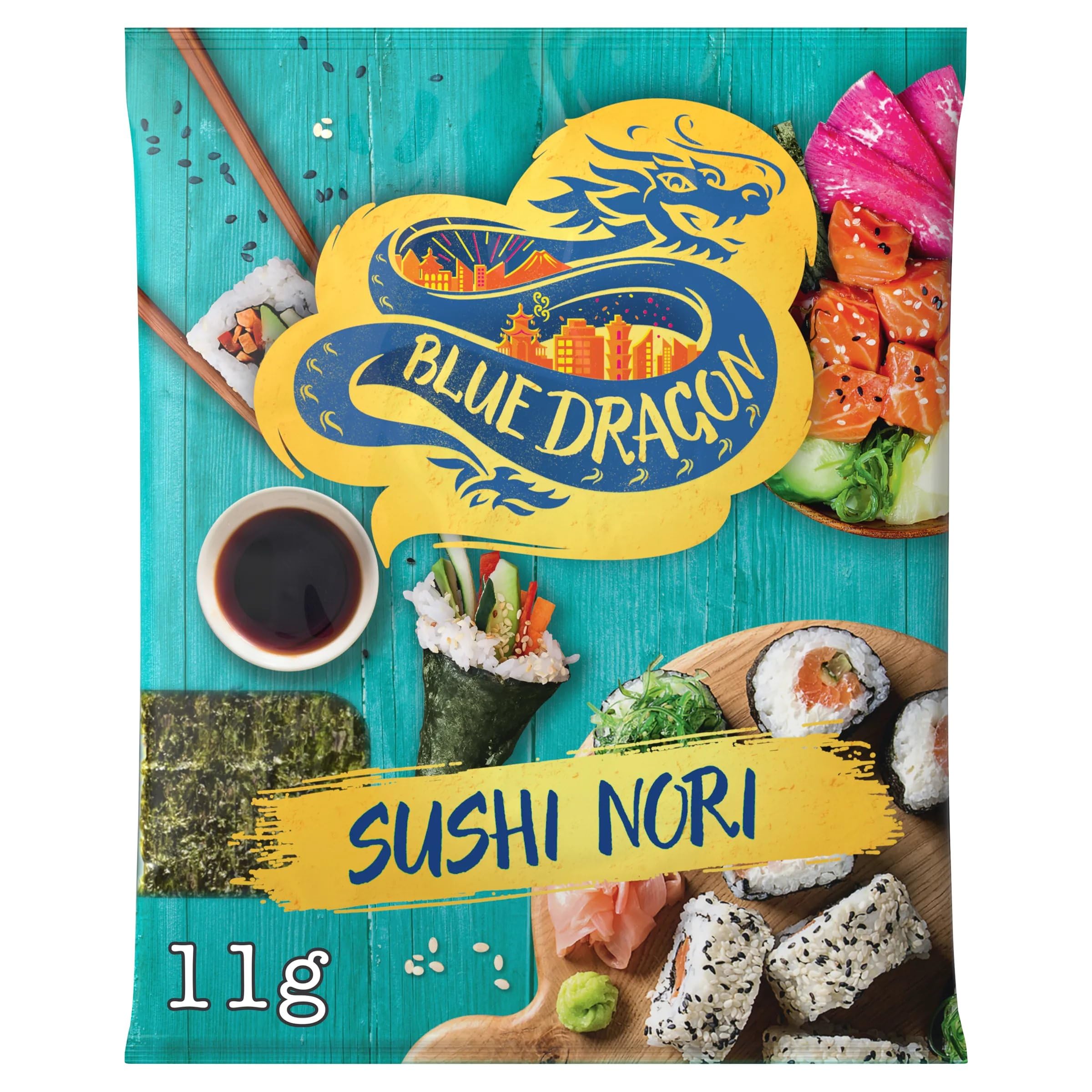 Blue Dragon Sushi Nori 11g | 5 Sheets | Authentic Dried & Roasted Seaweed | Suitable for Vegans