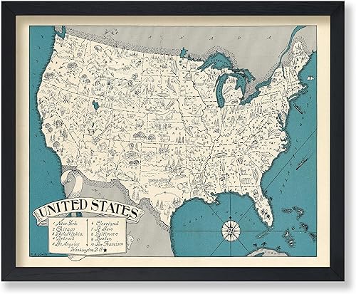 Poster Master Póster retro de mapa de Estados Unidos vintage - Decoración de pared - 8 x 10 pulgadas sin marco - Regalo para profesores,