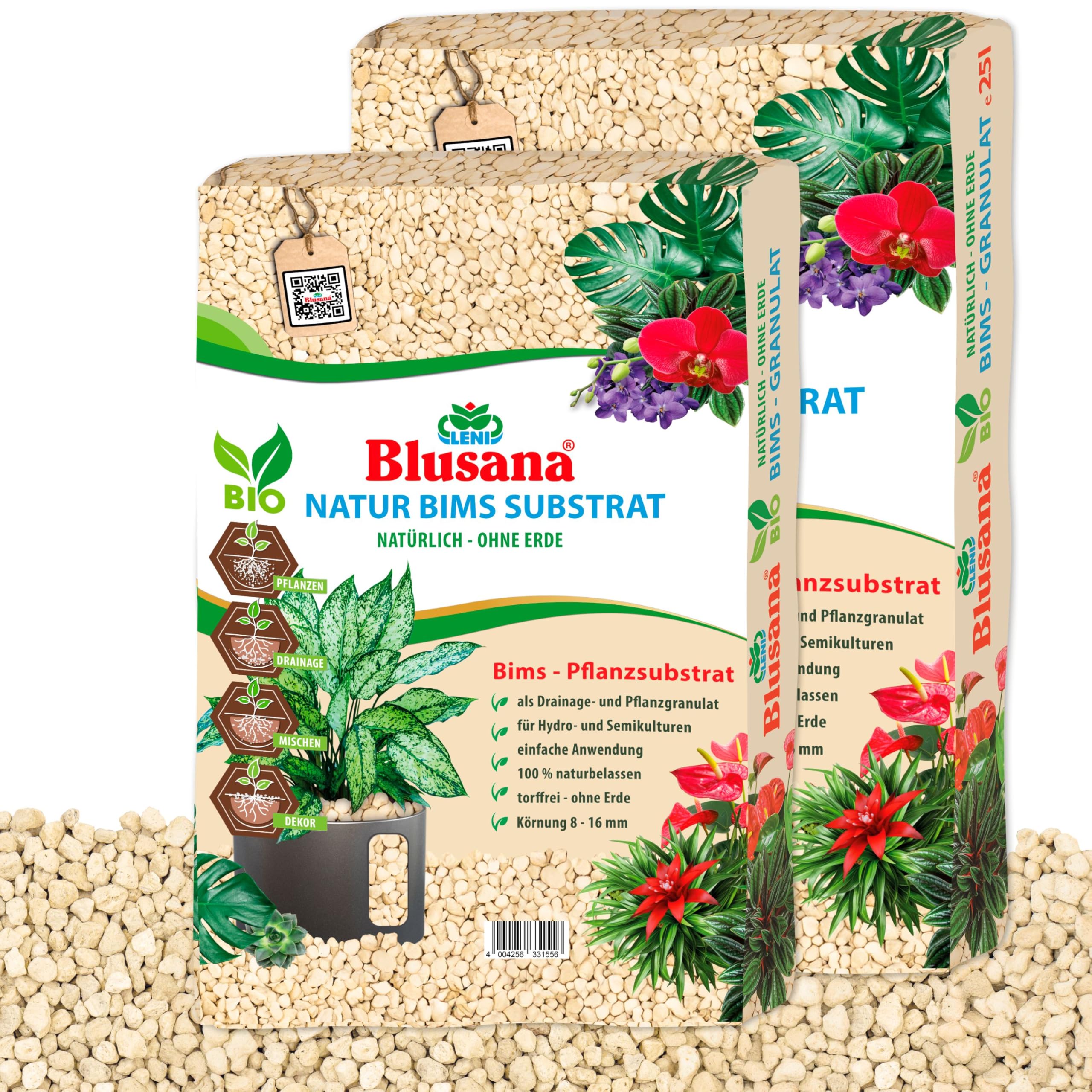 Bimsstein Pflanzsubstrat 35 Liter für Pflanzen natürliches Vulkangestein | mineralisches Granulat grobe Körnung 8-16 mm Hydrokultur Drainage Dekor