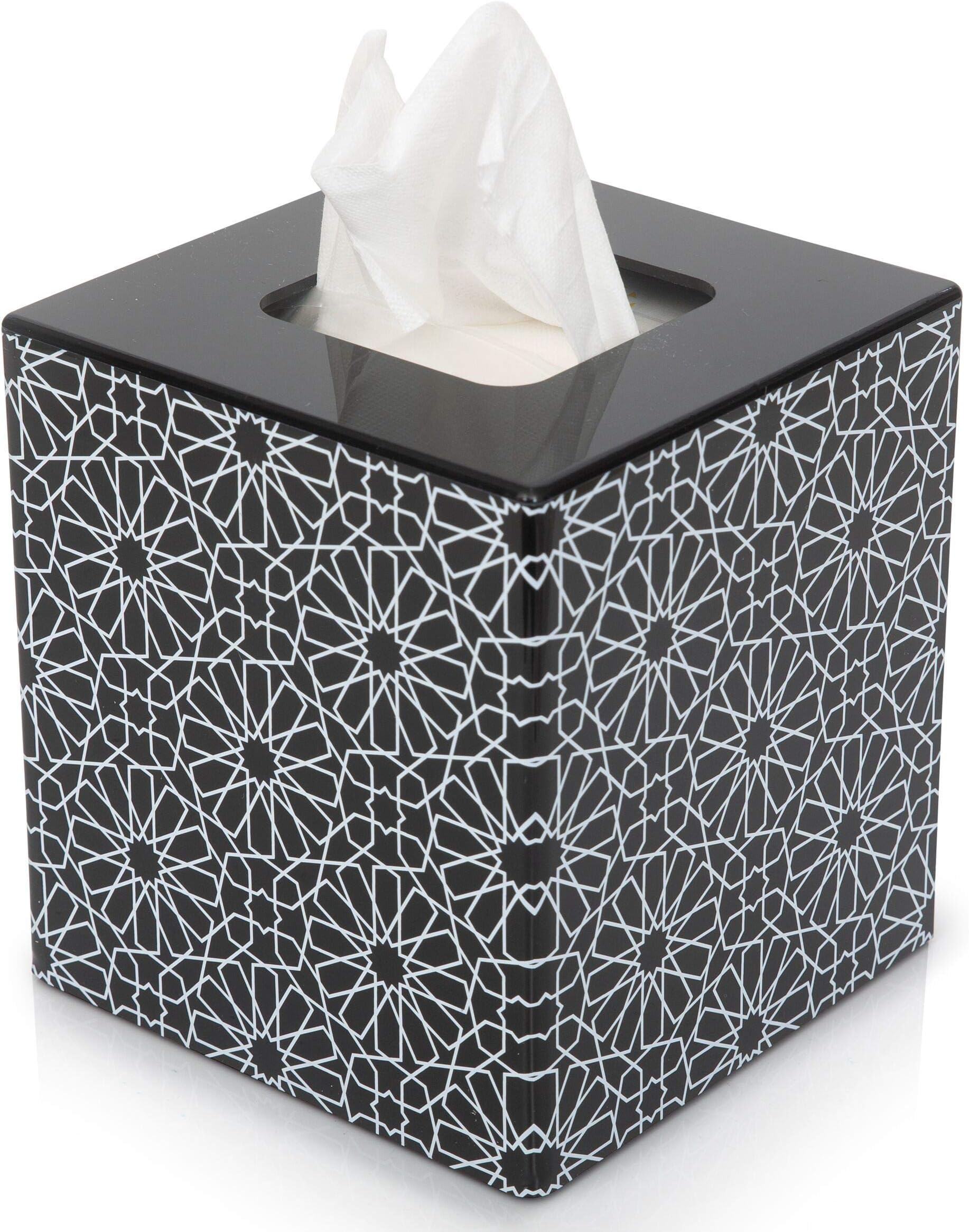 Sanoma Decorative Tissue Box Cover - Modern, Square, Acrylic Facial Tissue box Holder - Dorm Room, Home Bedroom and Bathroom Accessories - Decor Box for Table, Shelf, Vanity Countertop, Dresser, Desk.