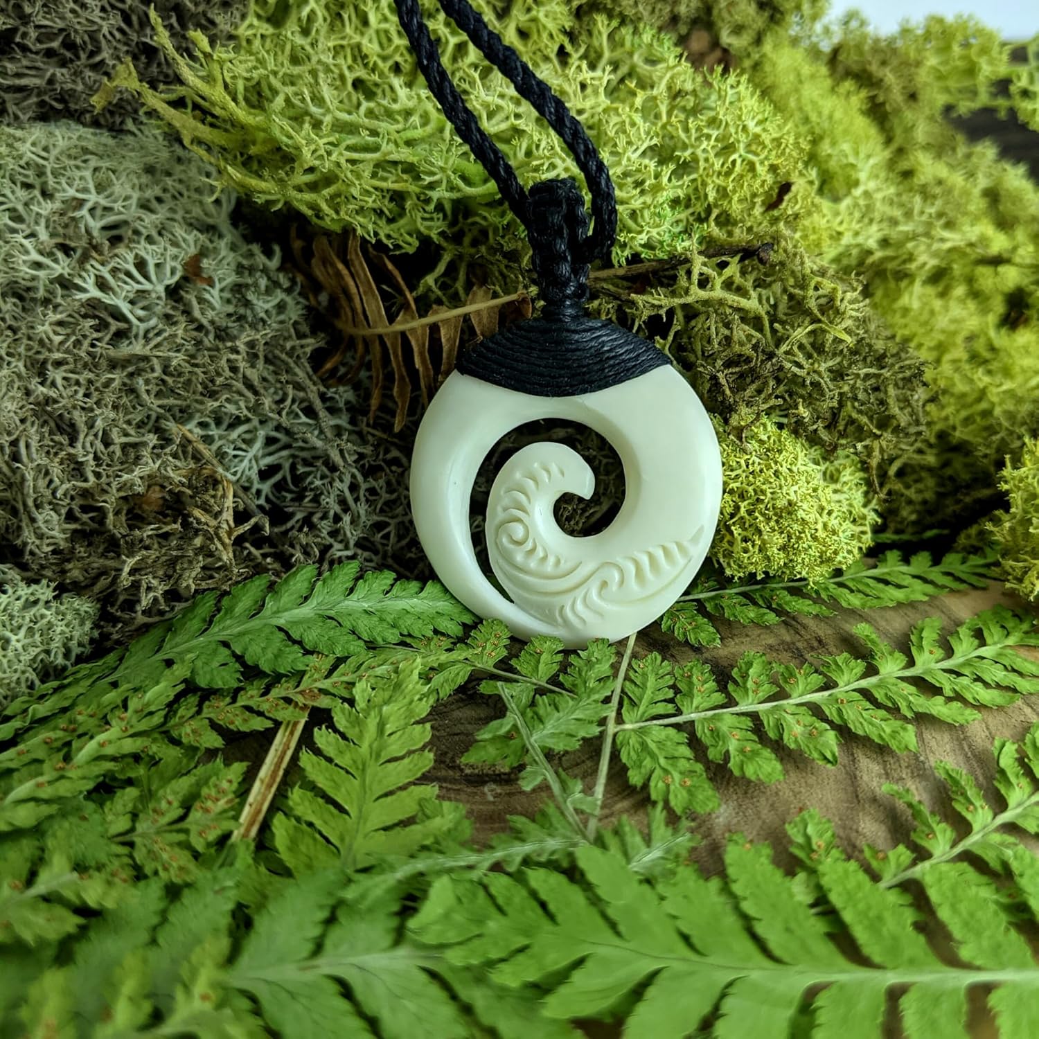 81stgeneration Hand-Carved Bone Koru Spiral Pendant Necklace - Maori-Style Adjustable Cord Necklace for Men - Women's Natural Bone Amulet - Tribal Handmade Statement Surfer Jewelry - Image 5