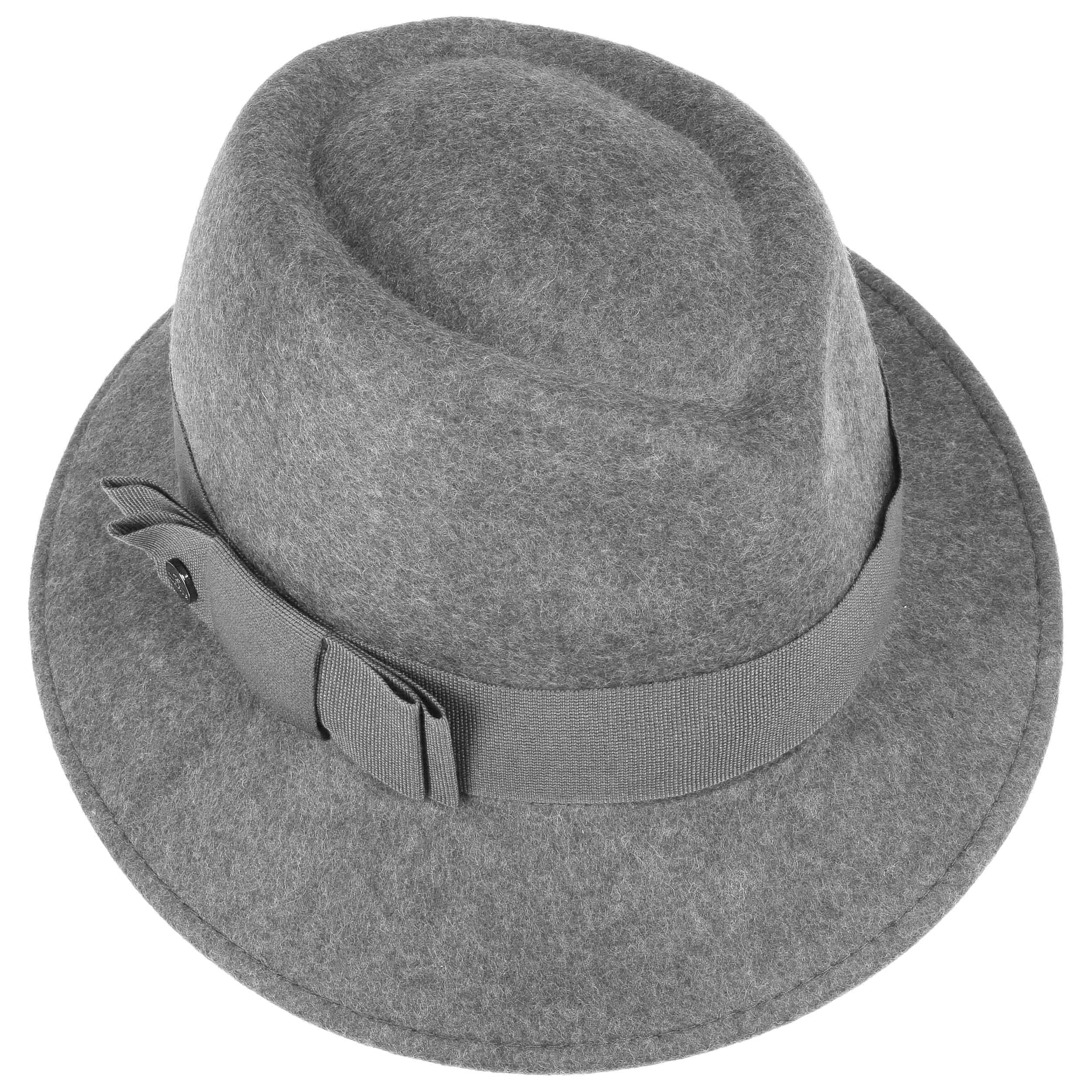 LIERYS Asym Melange Damenhut Made in Italy Wollfilz Unifarbener Filzhut mit Ripsband und Schleife Fedora Outdoorhut Damen Herbst Winter