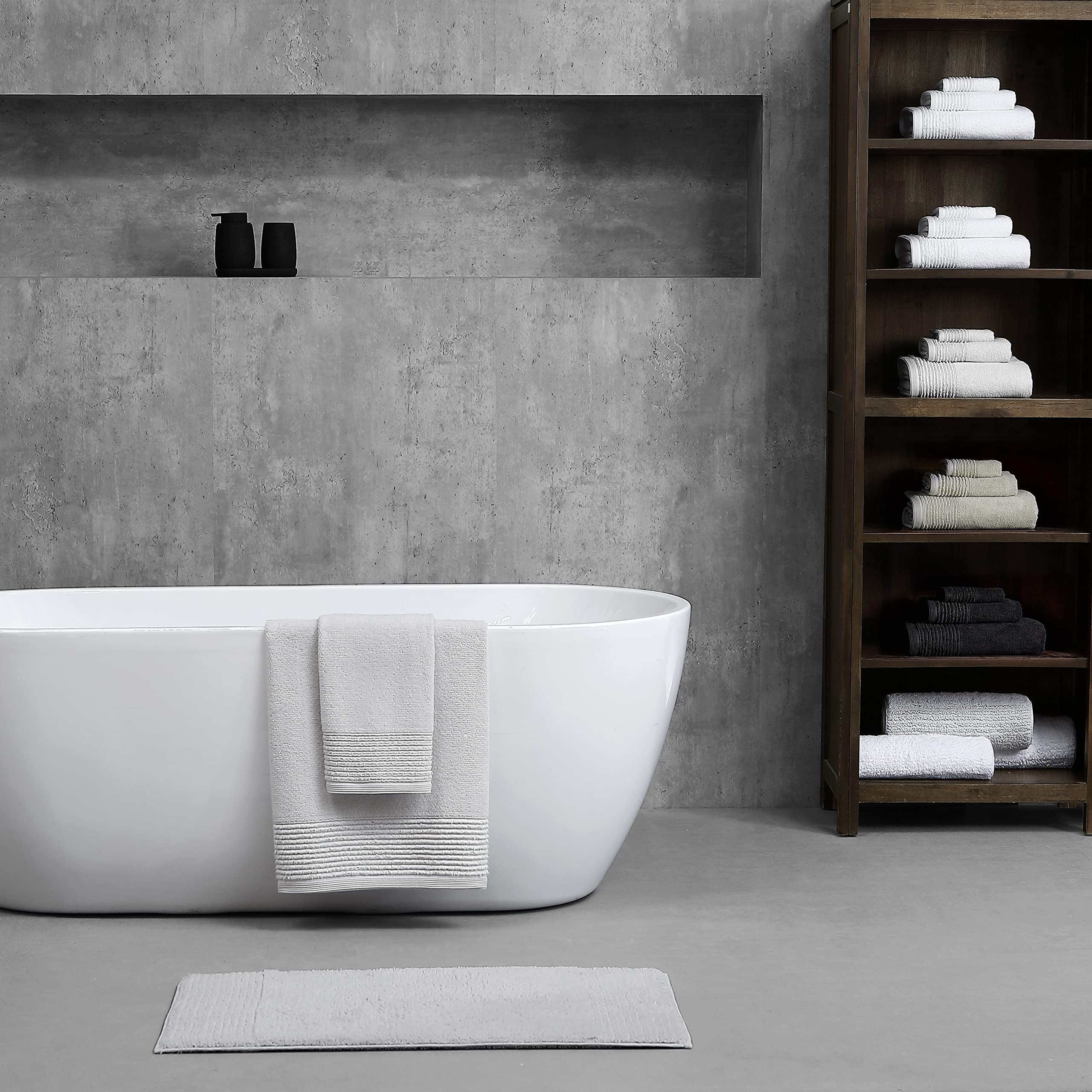 Vera Wang Lot de 6 Serviettes de Bain, en Tissu éponge 100% Coton Doux et Absorbant, résistant au Boulochage et à la décoloration, Poids Moyen (pli soufflé, Noir)
