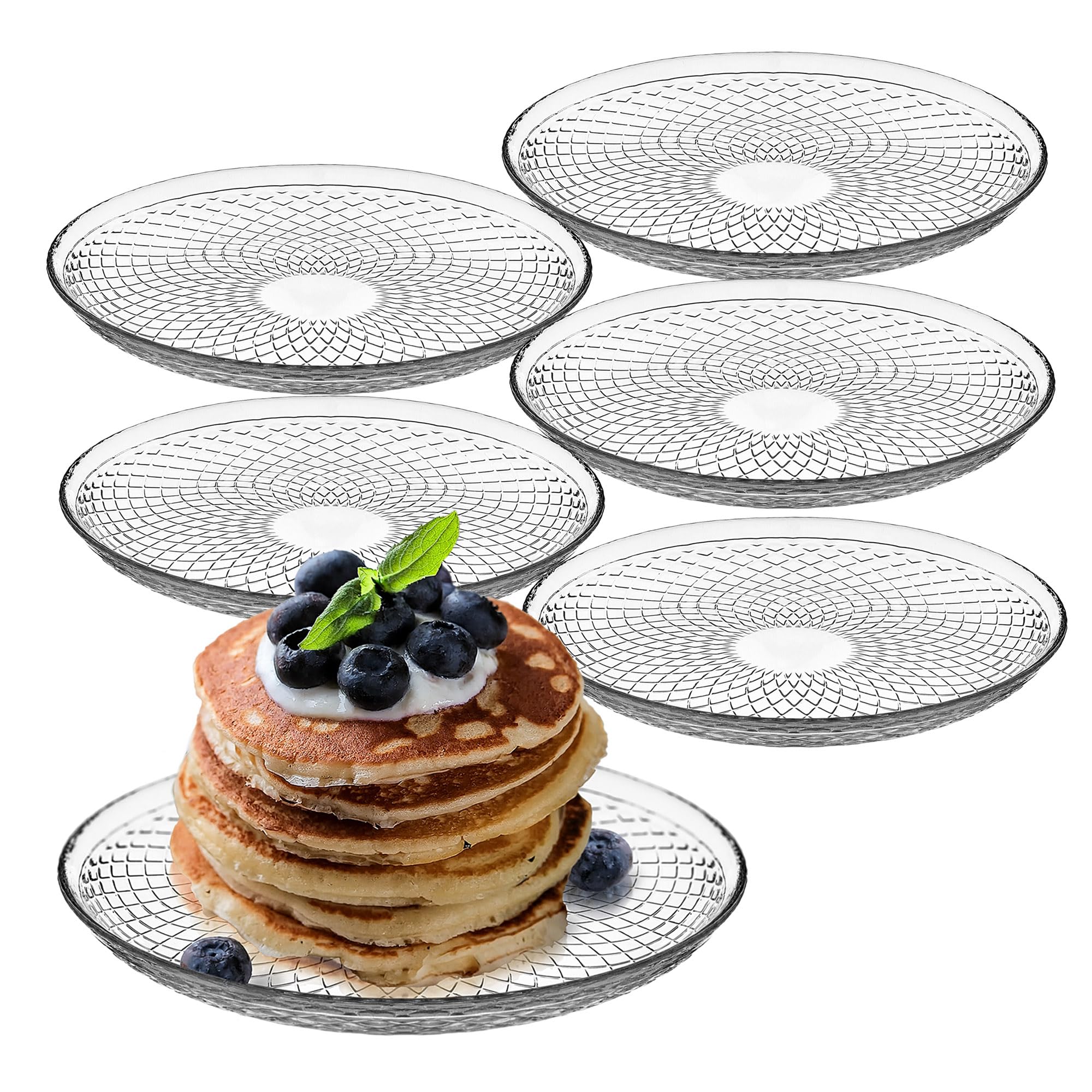 KADAX Glasteller 17.5 cm, 6er Set, Runder Teller aus Klarglas, Servierteller aus Glas, ideal als Kuchenteller, Dessertteller, Speiseteller oder Platzteller