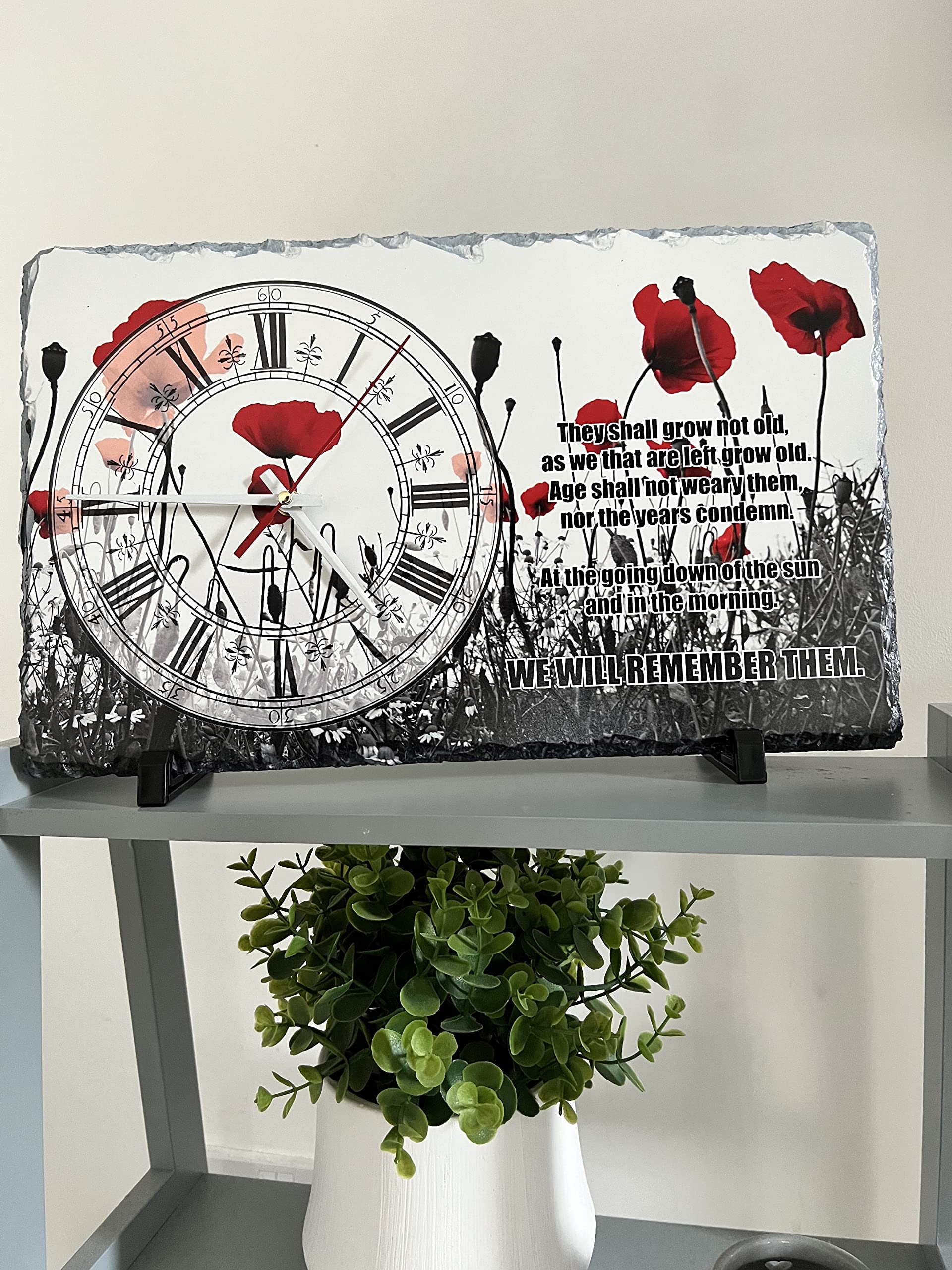 Remembrance poppy field Slate clock,400mmx250mm