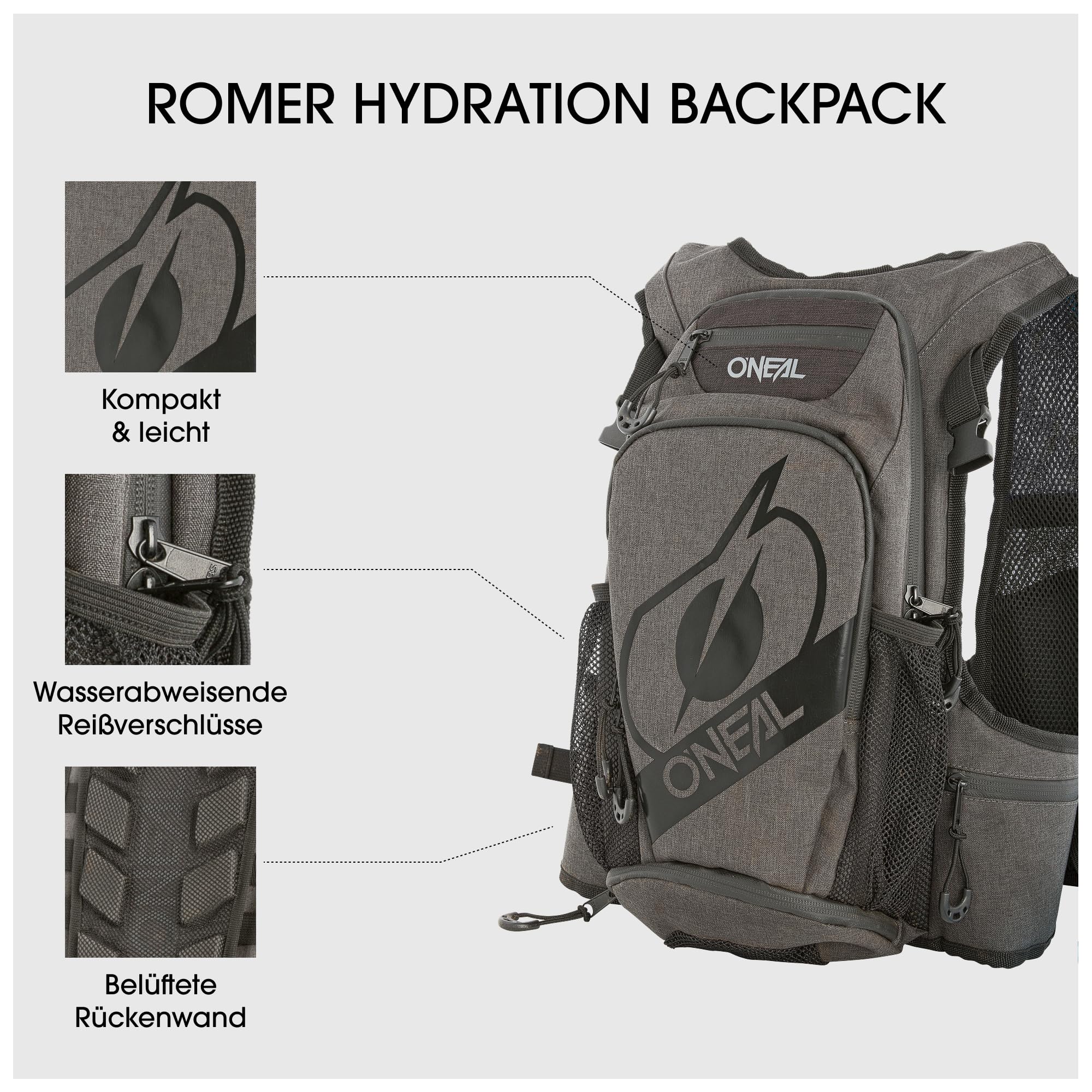 O'NEAL Romer Hydration Rucksack – 12 L, Inkl. 1,5-Liter-Trinkblase, Wasserabweisend, Gepolsterte Rückwand – Für MTB, Motorrad & Outdoor O'NEAL Romer Hydration Rucksack – 12 L, Inkl. 1,5-Liter-Trinkblase, Wasserabweisend, Gepolsterte Rückwand – Für MTB, Motorrad & Outdoor