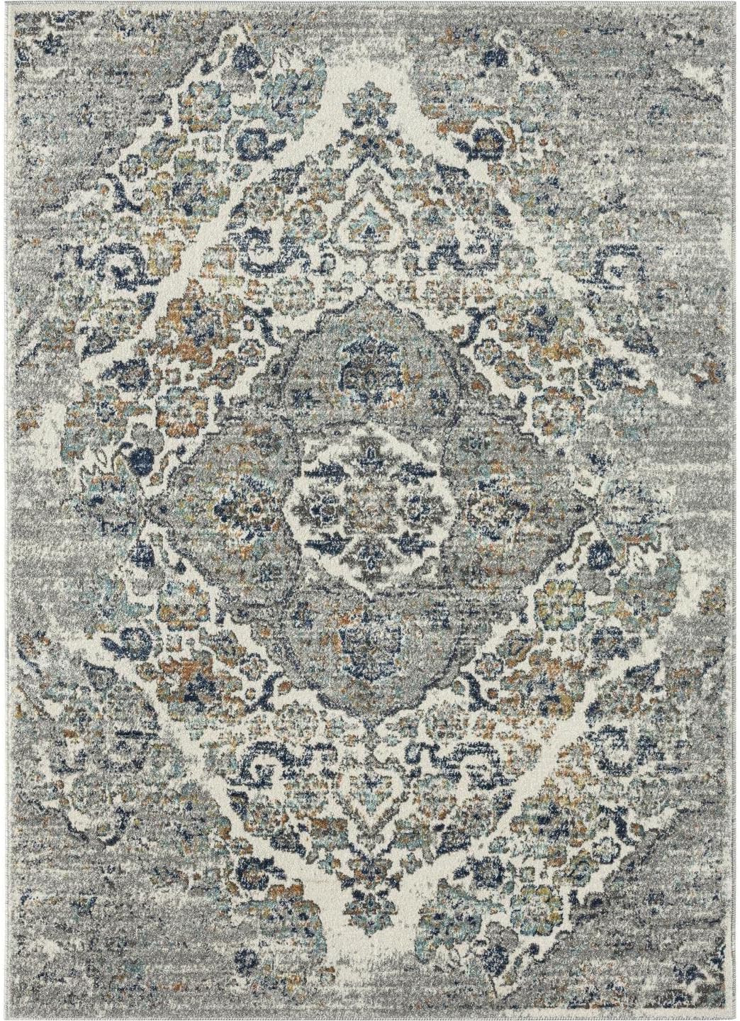 Luxe Weavers Distressed Floral Area Rug, Steel 2x3