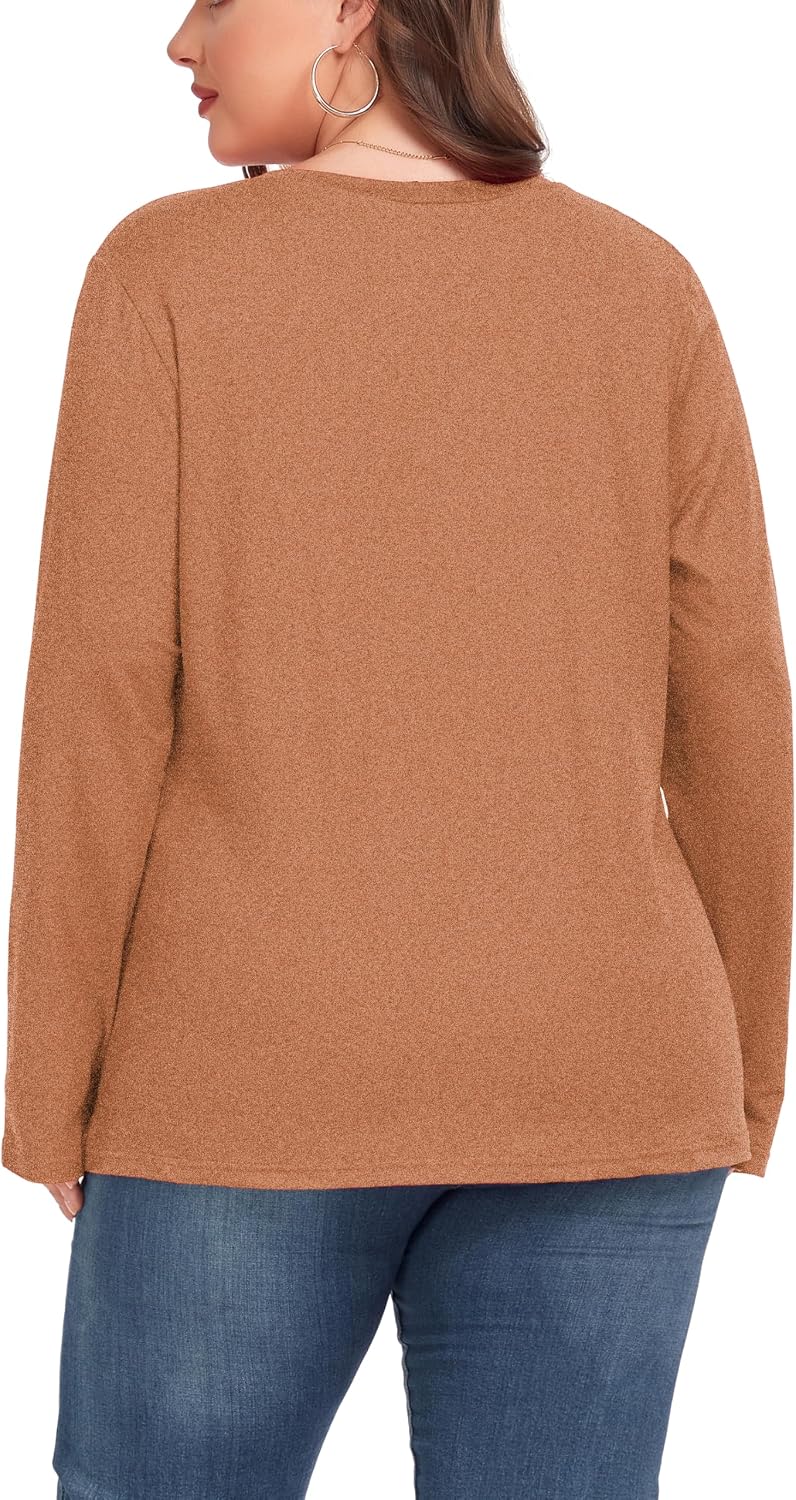 ForHailey Women's Plus Size Tops Long Sleeve Tee Shirt V Neck Basic Ladies Loose Fit T Shirt