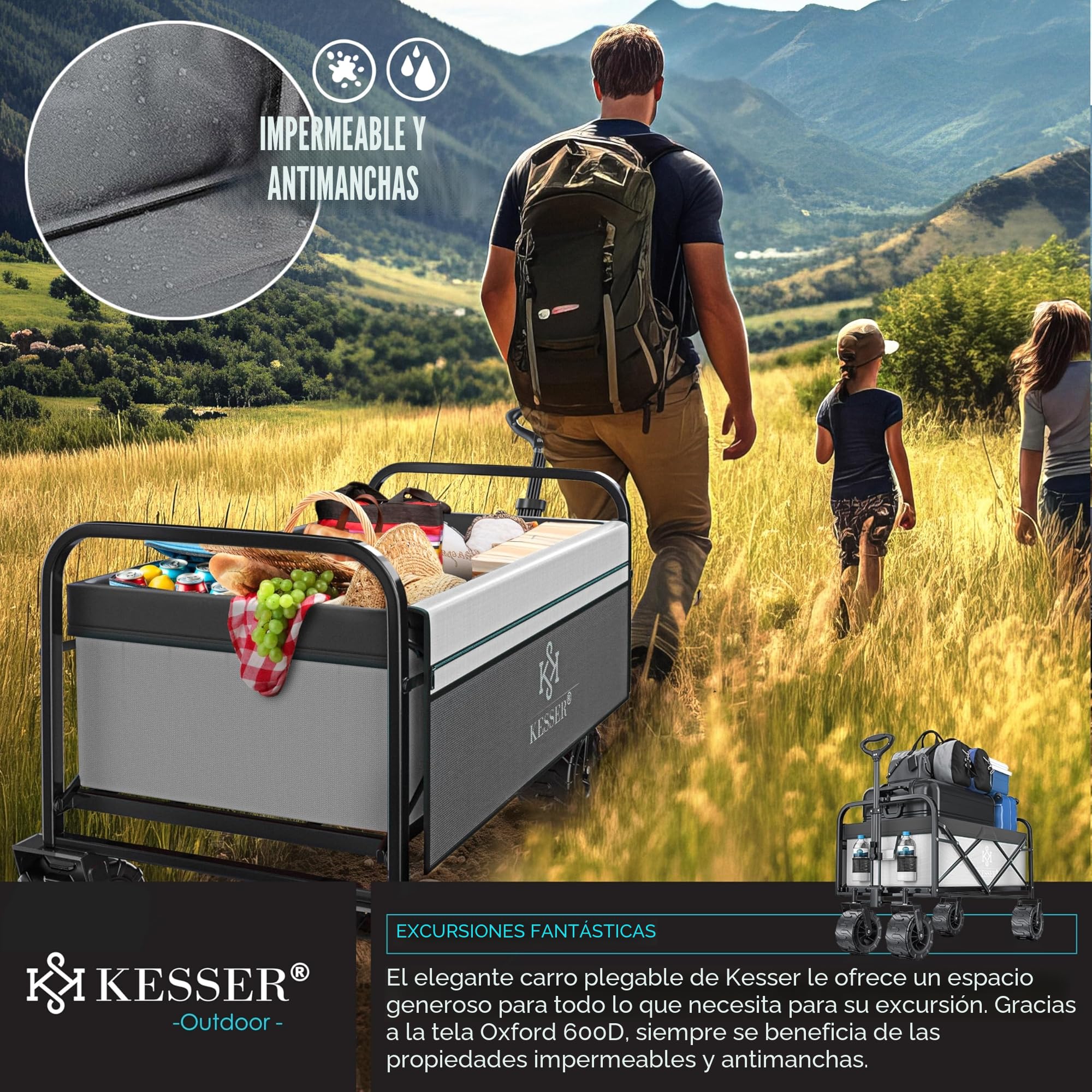 KESSER Carro Plegable de hasta 150 kg, Soporte hasta 150 kg, Neumáticos de Goma Maciza, Carro de Mano, Carro de Transporte, Remolque de Jardín Plegable