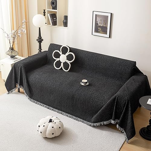 Miniatura 7 de MEETSKY Fundas negras para sofá de 3 cojines, aptas para mascotas, funda de sofá lavable de felpilla para sofá seccional, fundas protectoras gruesas