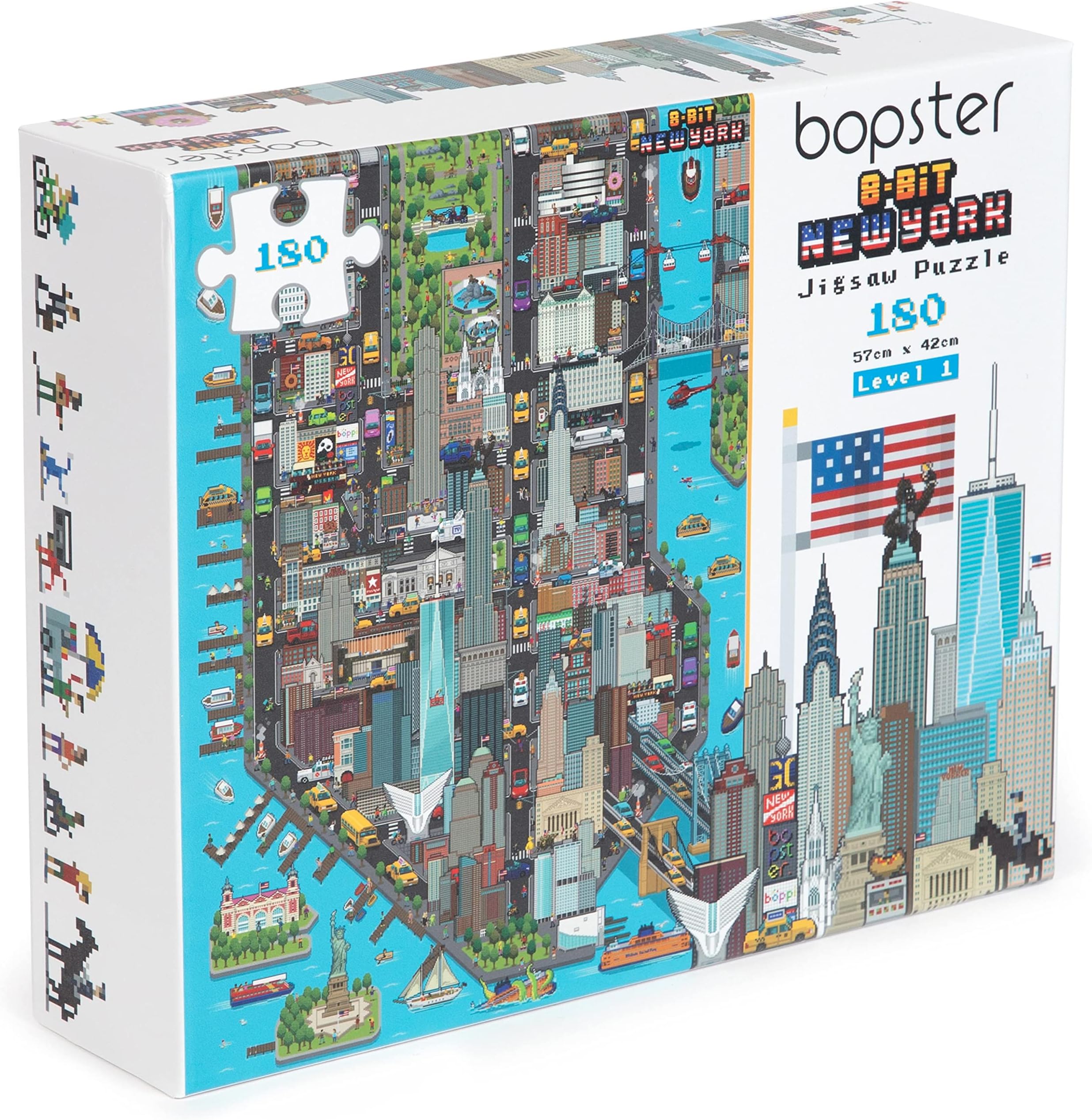 Jigsaw Puzzles for Kids 180 Piece New York Jigsaw Puzzle - 8-bit Retro Style New York Puzzle - Kids Puzzles Made with 100% Recycled Cardboard - Level 1 by bopster