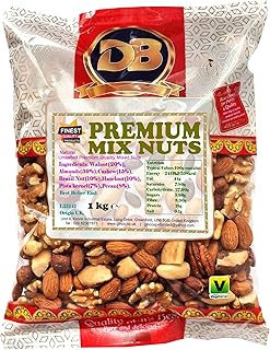 Premium Mixed Nuts 1kg, Unsalted Mix Nuts Including Walnuts, Almonds, Cashew Nuts, Brazil Nuts, Hazelnuts, Pistachio Kernels, Pecan Nuts Suitable for Vegetarian Diets