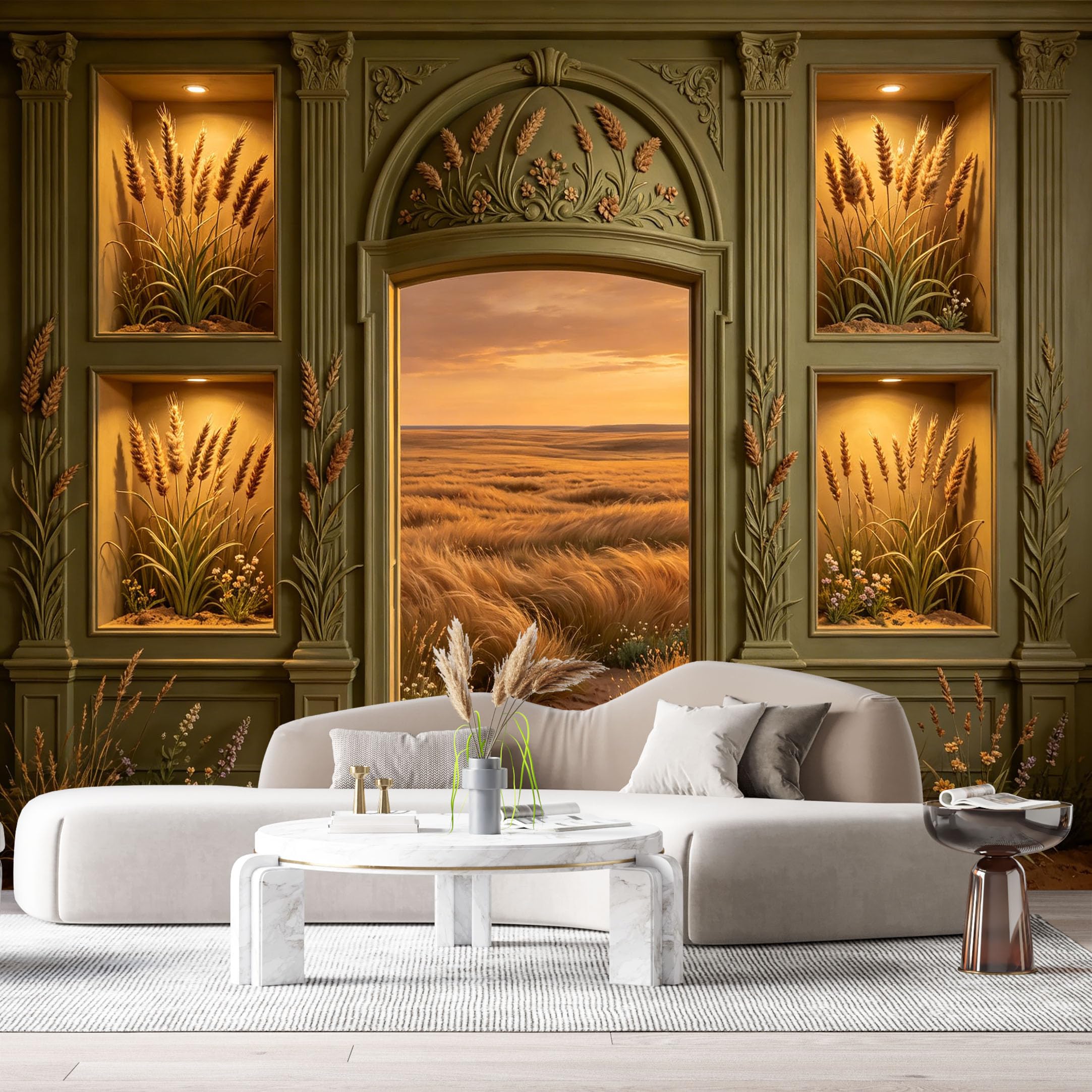 Custom Size Wall Murals Neoclassical Farmhouse Landscape Wheat Field Sunset 3D Trompe L'Oeil SelfAdhesiveWall Fabric Removable Wallpaper Wall Decor for Living Room Bedroom Bathroom