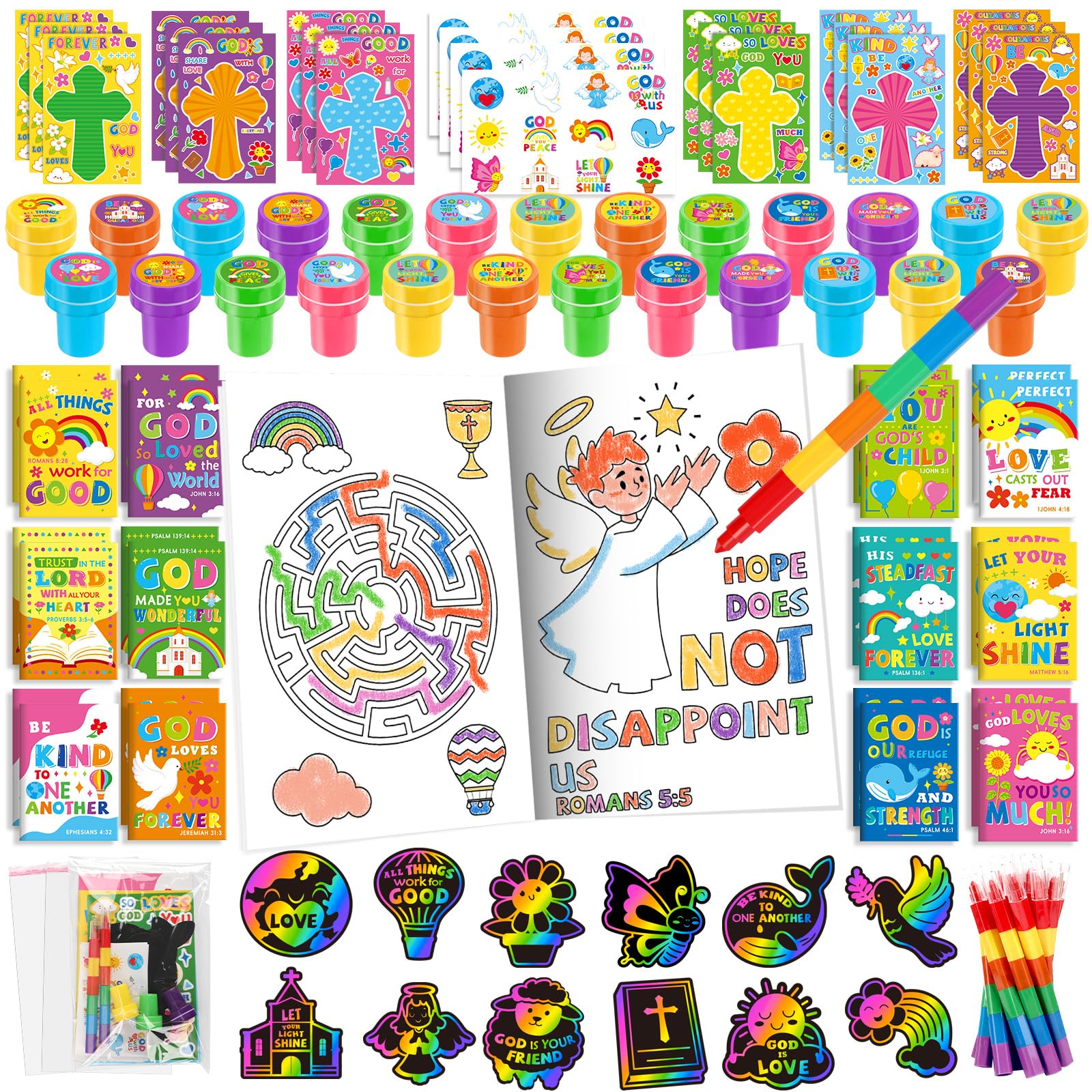 BenLouis Bible Party Favors Christian Inspirational Verses Coloring Set Gift Prizes Bulk for Kids Operation Christmas Child Sunday School Religious Activities Goodie Bag Stuffers(12set Verses)