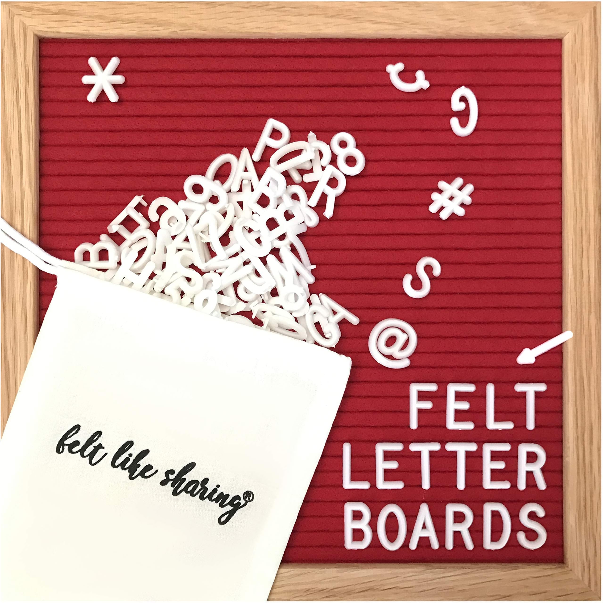 Square Letter Board (Red Felt - 10”x10”) – Changeable Message Board with 3 Sets of Felt Board Letters for Home, Office, & Aesthetic Room Decor – Wall Letterboard Signs In Oak Frame