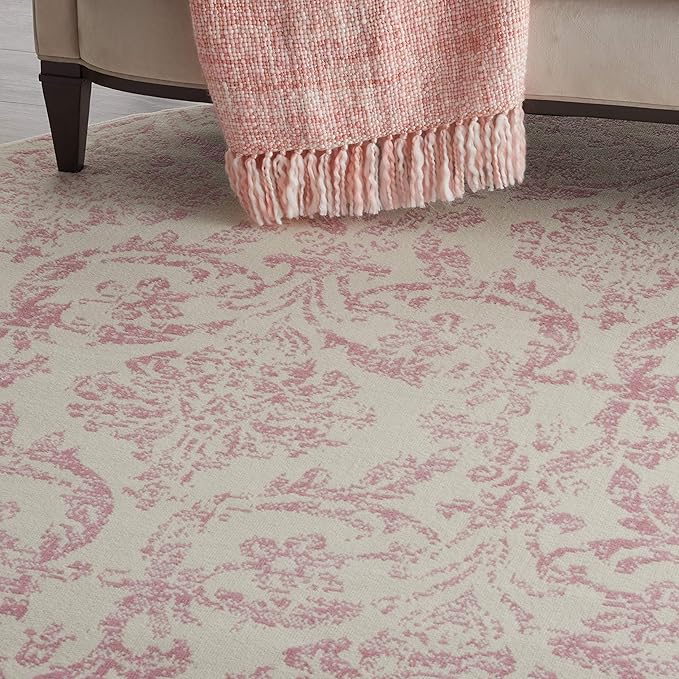 Amazon.com: Nourison Home Jubilant Damask Ivory/Pink 8' x Round Area ...