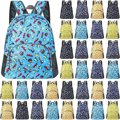 Patelai 48 Pcs Back Packs Bulk for Kids Classic Bookbags 17 Inch Colorful Basic Back Packs School Supply Kits for Boys Girls (Cartoon Prints)