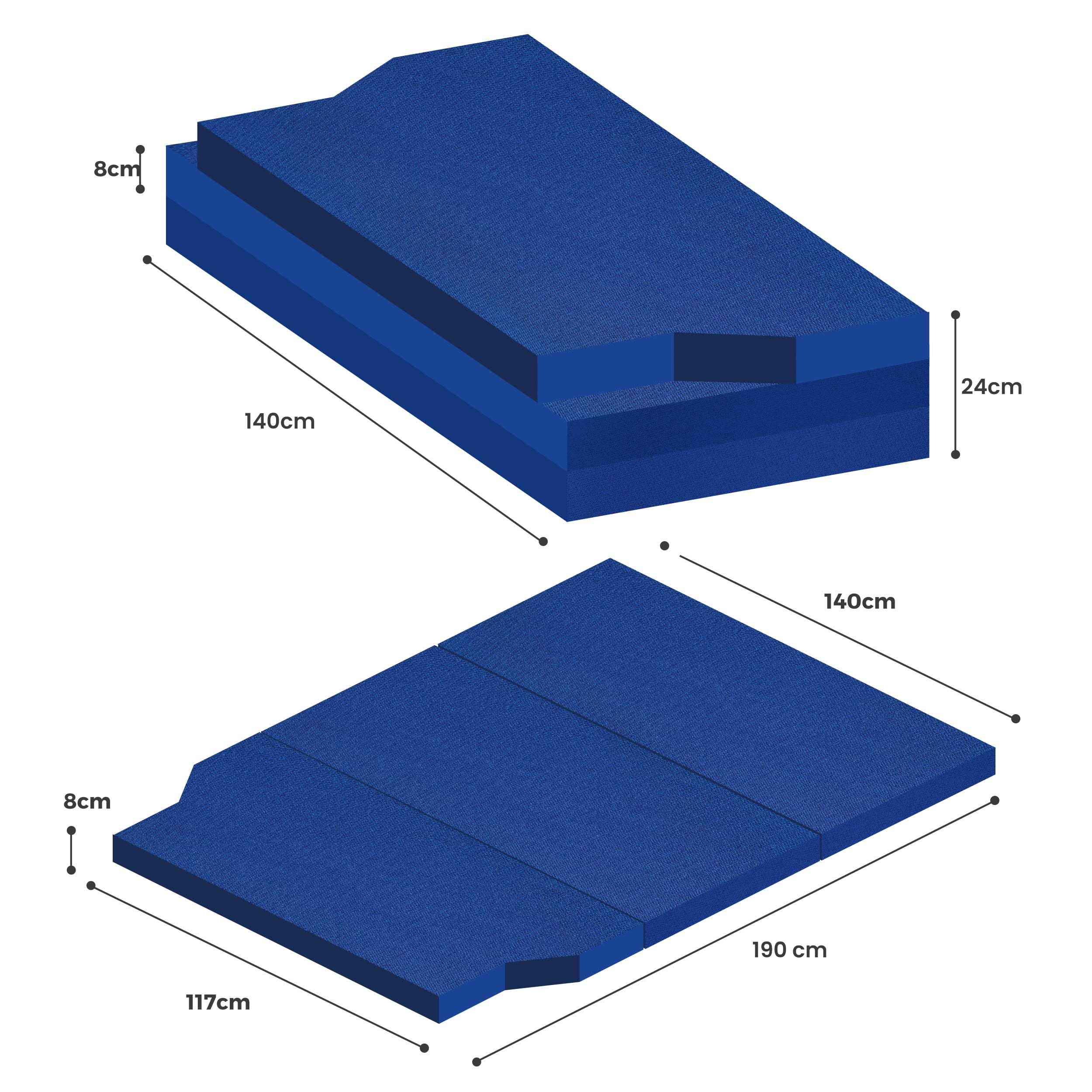Colchon Plegable Furgoneta Camper Mediana, Varios Vehiculos, Firme de Alta Densidad, Azul Oscuro, Desenfundable y Lavable