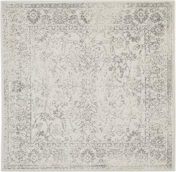 SAFAVIEH Adirondack Collection Area Rug - 6'7" Square, Ivory & Silver, Distressed Vintage Floral Design, Non-Shedding & Easy to Clean, Ideal for Living Room, Bedroom, Dining Space (ADR109C)