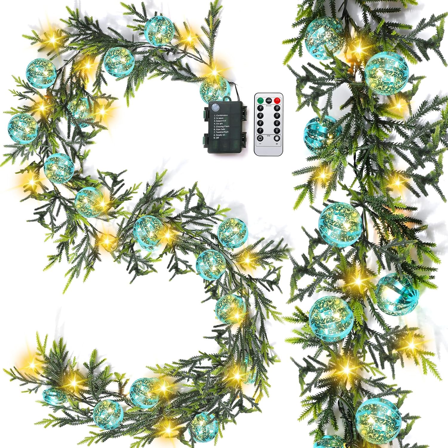 Ceenna 2 Pcs Prelit Christmas Garland with Lights, 12 ft 20