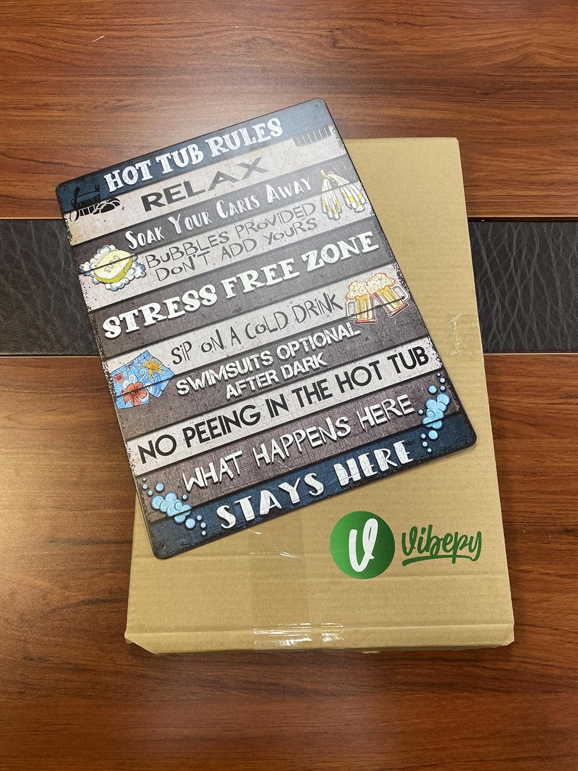 V Vibepy All Over Printed Hot Tub Rules Metal Sign 12x16 Inches, Hot Tub Accessories, Funny Rules Decorations Sign, Outdoor Wall Art Accessories