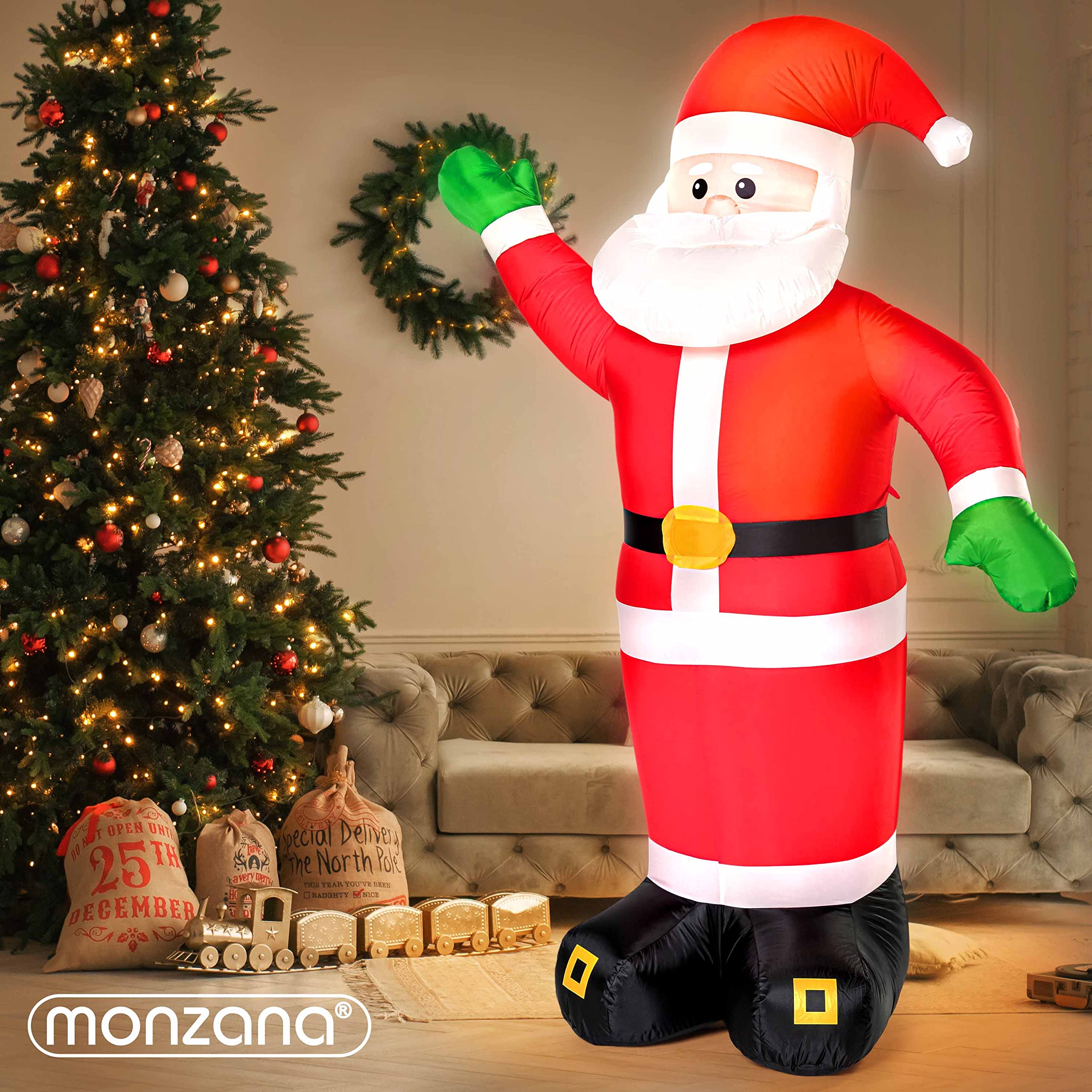 Monzana Babbo Natale Pupazzo Gonfiabile XXL 250cm Illuminazione Luce LED Regalo Natalizio Decorazione Esterno