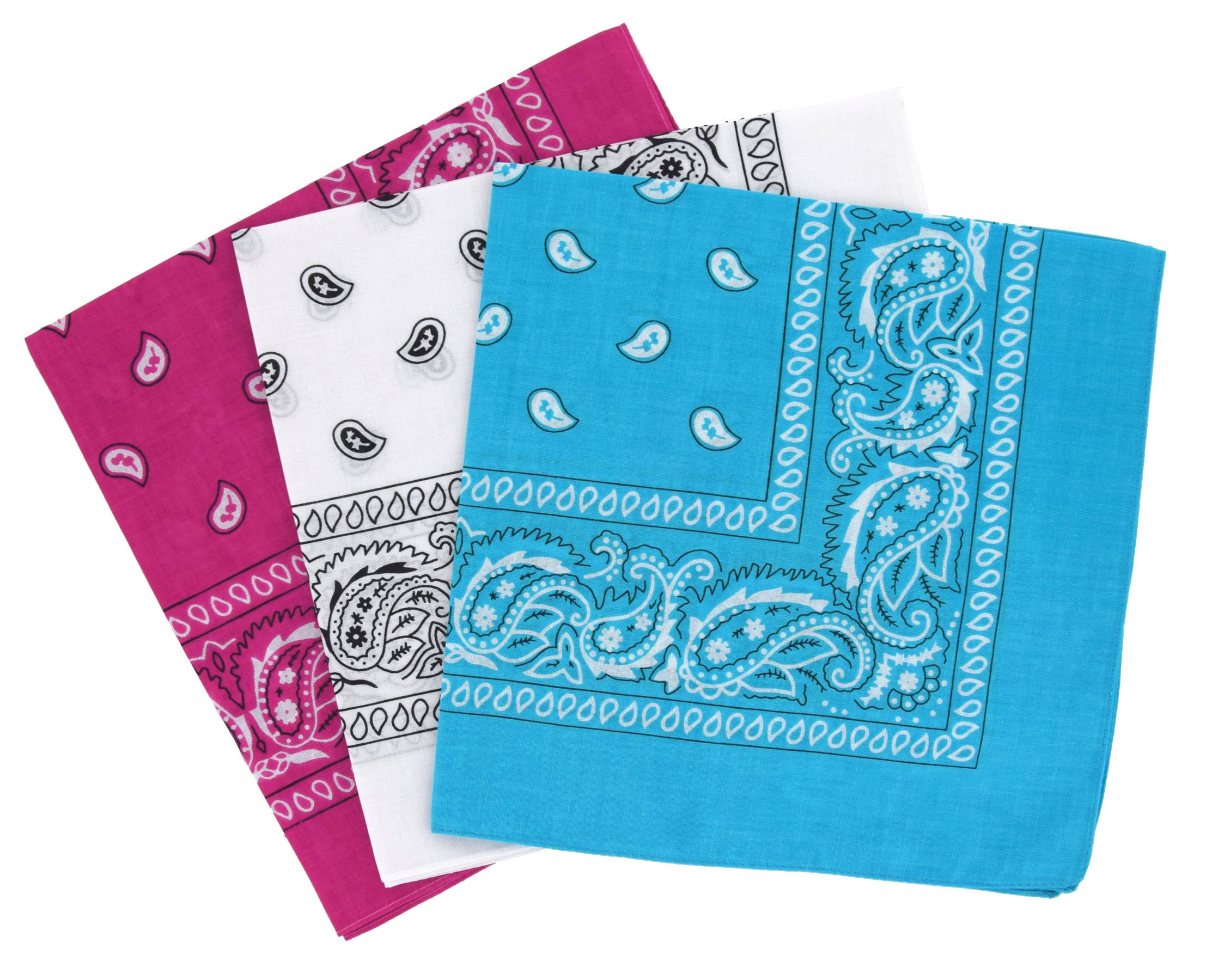 Laciteinterdite Women's Bleu Rose Blanc Cotton Paisley Bandana Scarf Headband 3 Pack