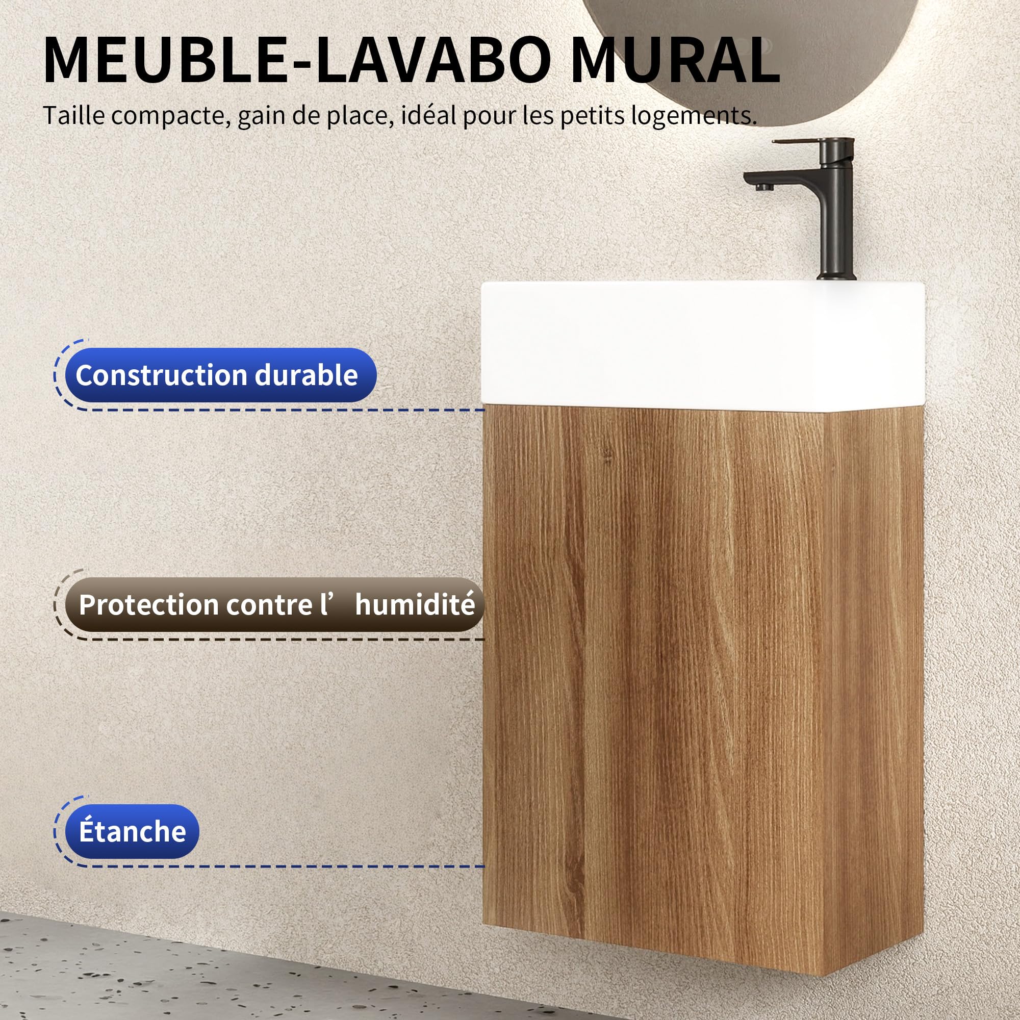 DeerValley Meuble Lave Main WC sous Vasque Suspendu - Meuble de Rangement Salle de Bain avec Lavabo, Petit Meuble Blanc pour WC