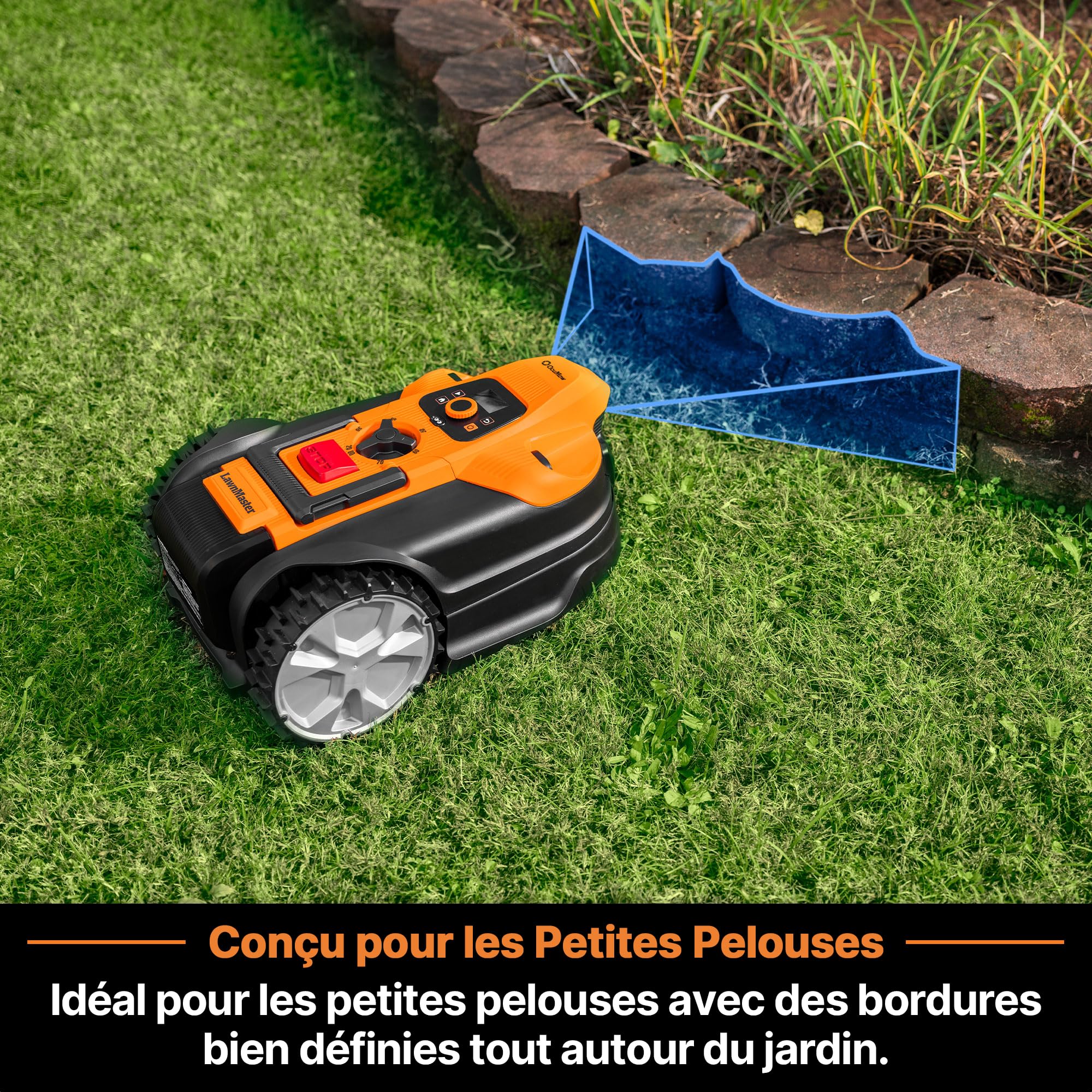 Lawnmaster OcuMow®18 Robot Tondeuse sans Fil 500 m² Navigation Visuelle Évitement Obstacles Station Charge Automatique Zones Interdites