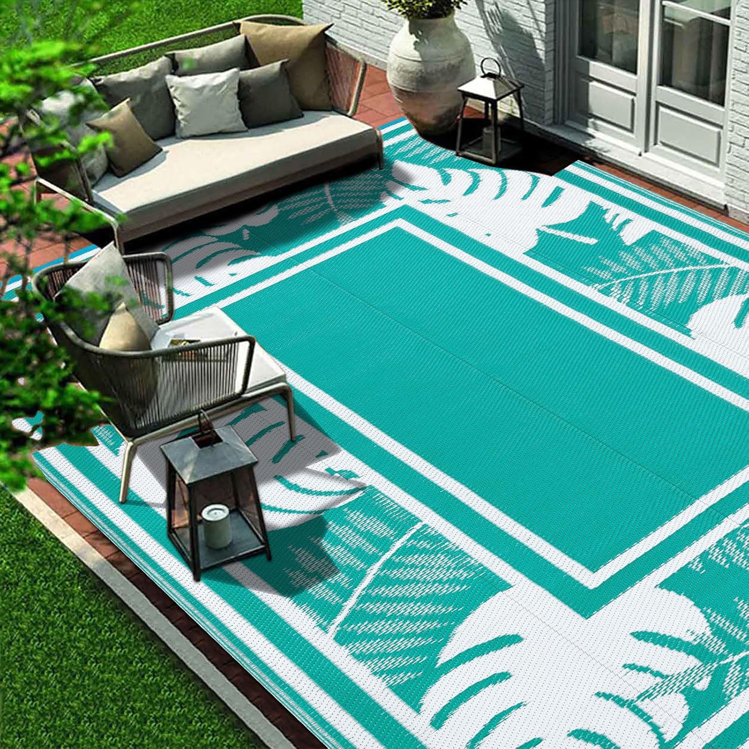 HiiARug Outdoor Rug 9x12Ft Outdoor Plastic Straw Rug