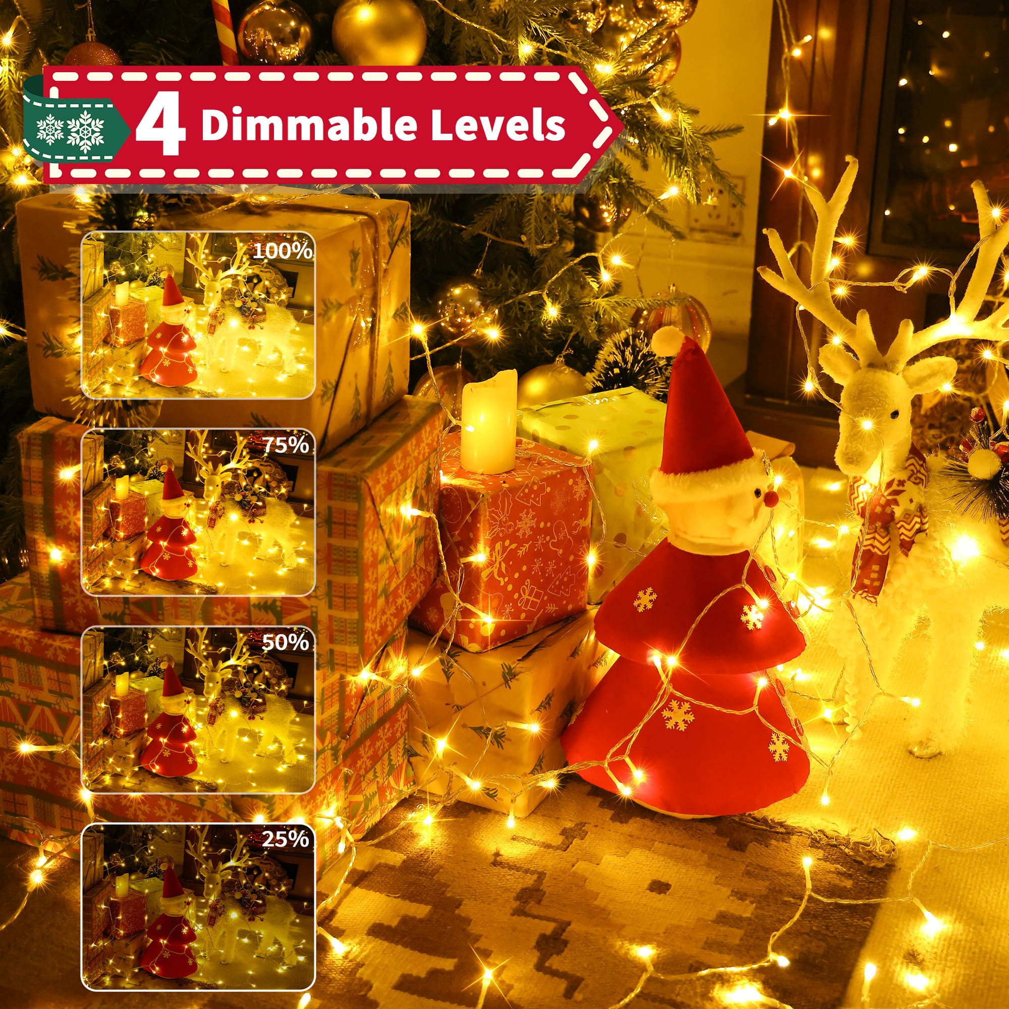 Auriostar Luci Natale Esterno 40m 400LEDs, Impermeabile IP44 Catena Luminosa Esterno, 8 Modalità Luci LED per Interno/Esterno Decorative Natalizie Albero di Natale Nozze Compleanno (Bianco Caldo)