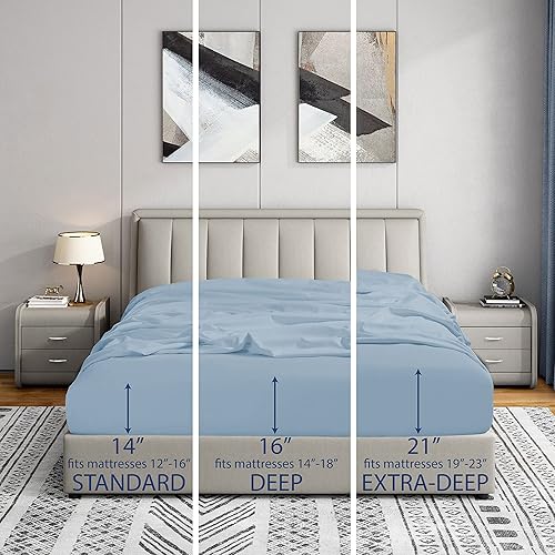 Miniatura 6 de Cathay Home Sábana bajera tamaño matrimonial  Doble cepillado ultrasuave  Resistente a las arrugas y a la decoloración  Sábana bajera de bolsillo