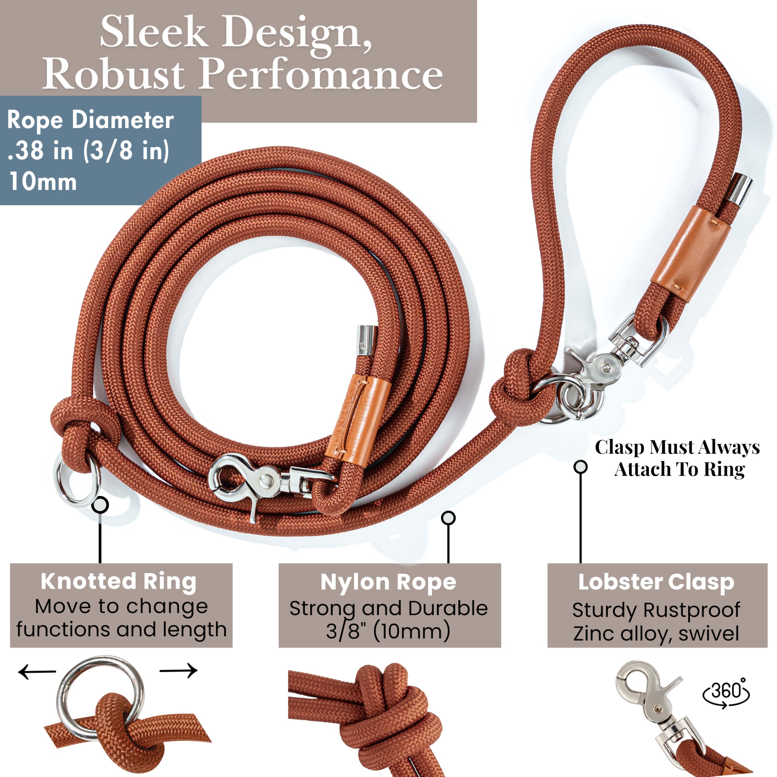 Sticks N' Bones co Laisse mains libres pour chien 6 en 1, réglable, robuste, taille S, M, L, 2 chiens, laisse pour promener le chien, course à pied, laisse de dressage de chiot, longueur plus courte
