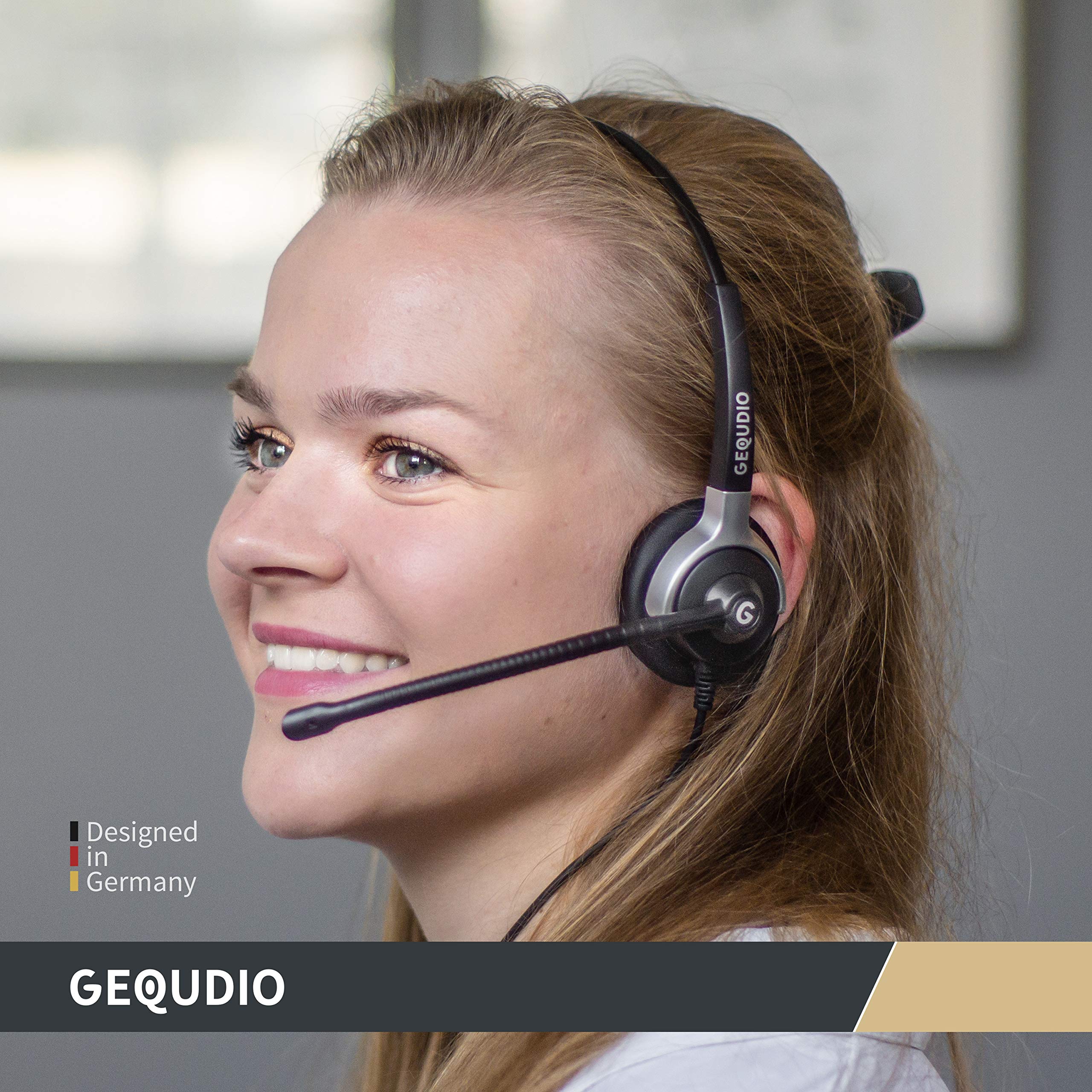 GEQUDIO Zestaw słuchawkowy kompatybilny z Unify OpenStage 30 40 60 80 i telefonami z serii OpenScape – w zestawie kabel RJ – słuchawki i mikrofon z zapasową wyściółką – wyjątkowo lekki 60 g (1 ucho)