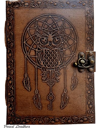 Libro de sombras diario en blanco atrapasueños con búho cuero brujería libros grimorio hechizo cuaderno de bocetos universitario poesía punteada