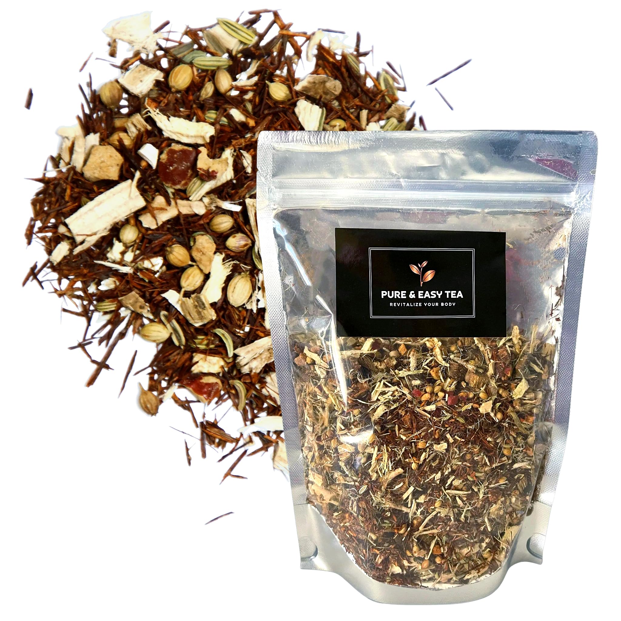 Pure And Easy Tea, Smooth, Herbal Tea for Digestive Comfort and Gut Balance, Caffeine-Free Loose Leaf Blend, 100% Natural, 30-Day Supply, 100g