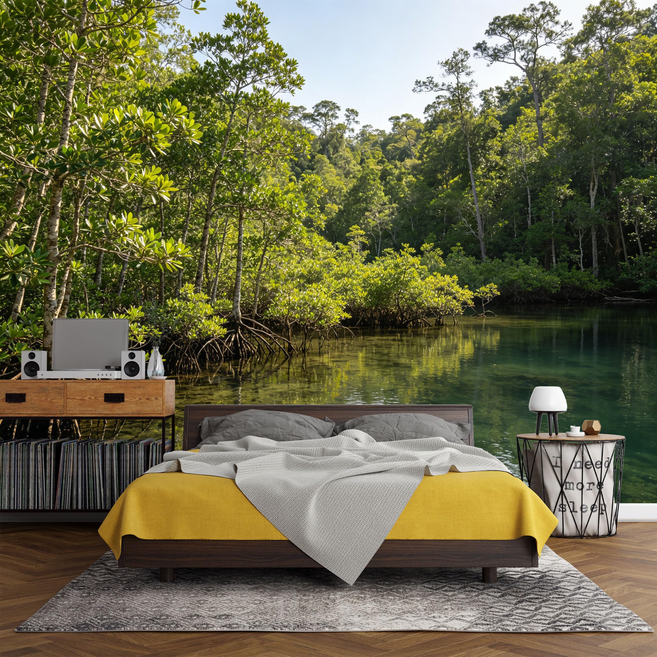 Custom Size Wall Mural， Tropical Mangrove Forest Lagoon Reflection Landscape，SelfAdhesive Art Prints wall Fabric (No PVC) Removable Wallpaper Living Room Decor