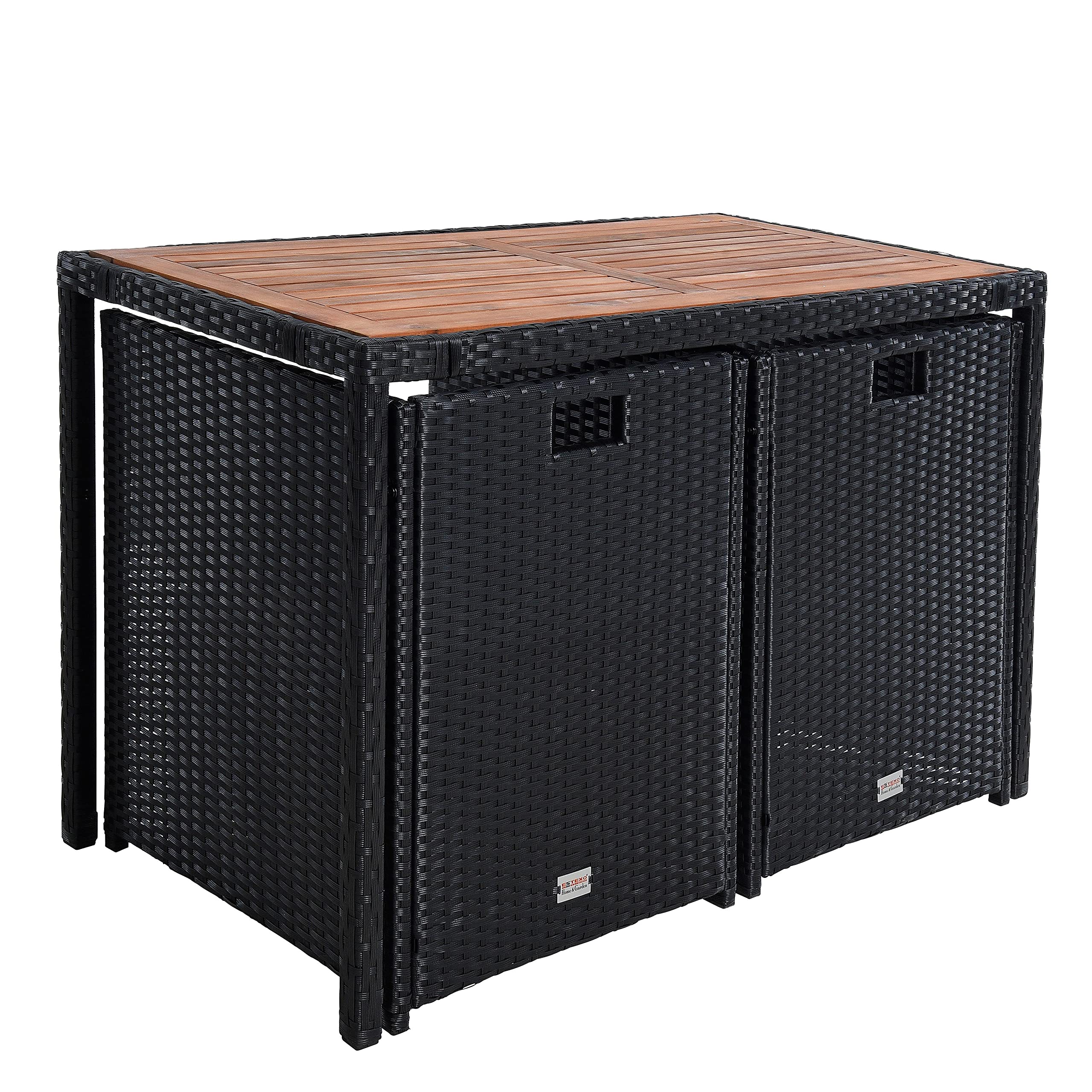 ESTEXO Polyrattan Sitzgruppe Gartenmöbel Set Essgruppe Gartenset Rattanmöbel Rattan Set Hocker Gartenstühle Gartentisch (4 Personen/Schwarz)