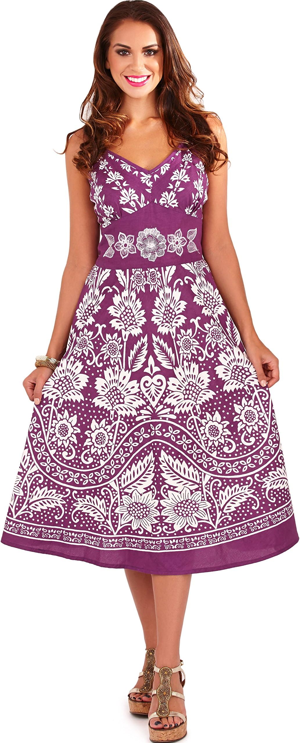 Pistachio Ladies Summer Dots & Flowers Midi Cotton Beach Dress