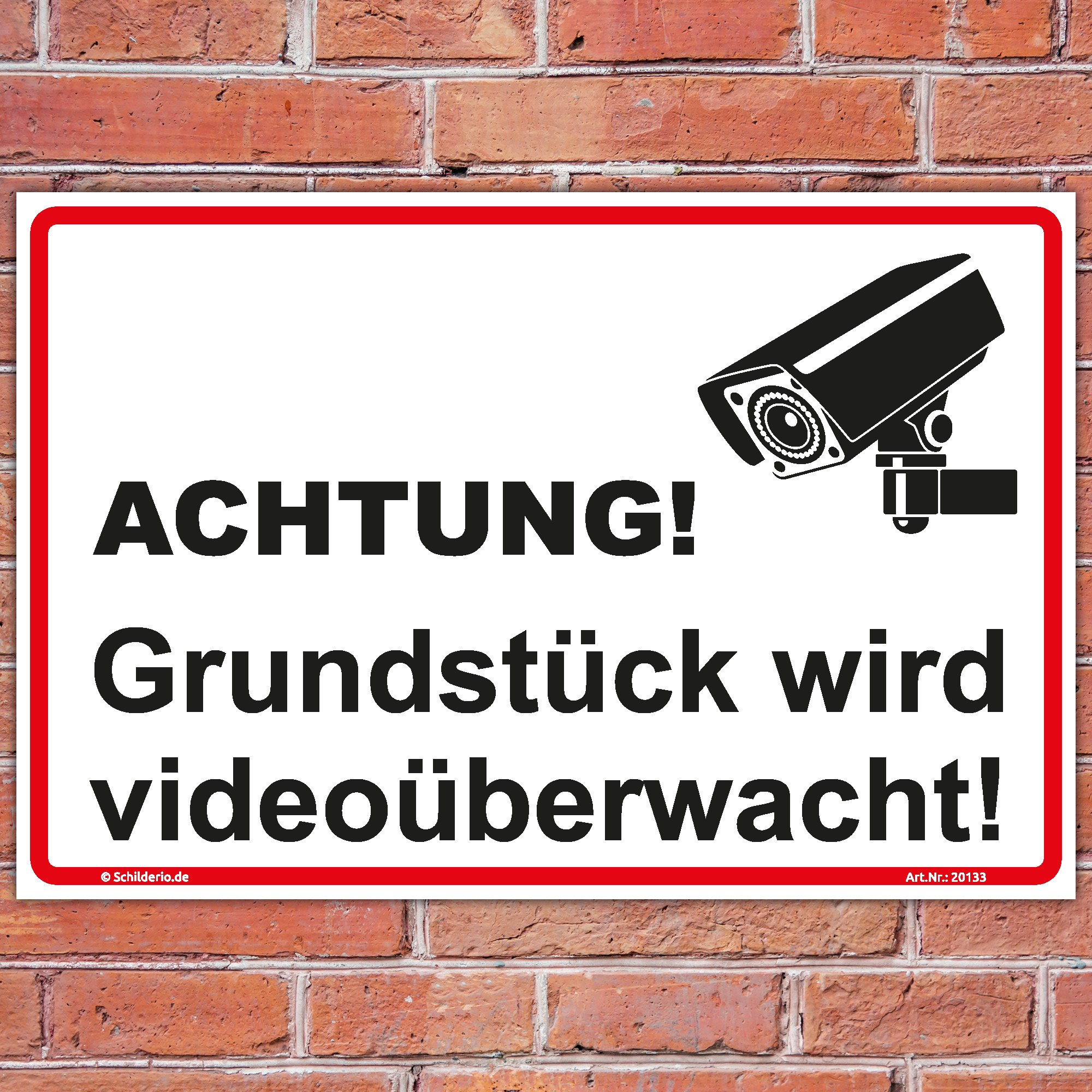 Schild "Grundstück wird videoüberwacht" Hinweisschild 600x400 mm stabile Aluminiumverbundplatte 3mm stark - inkl. 4 Eckbohrungen