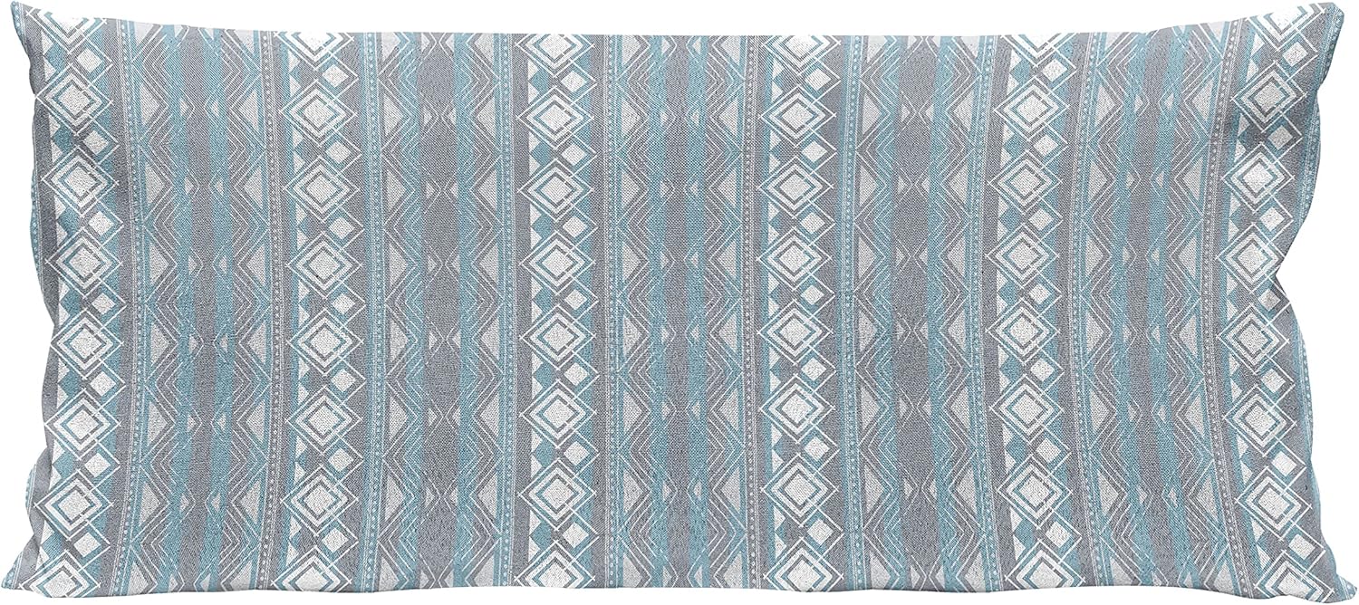 Ambesonne Tribal Throw Pillow Cushion Case, Moroccan Geometric Border Image with Dots Triangles Art, Decorative Rectangle Accent Pillow Cover, 36" X 16", White Pale Blue and Grey