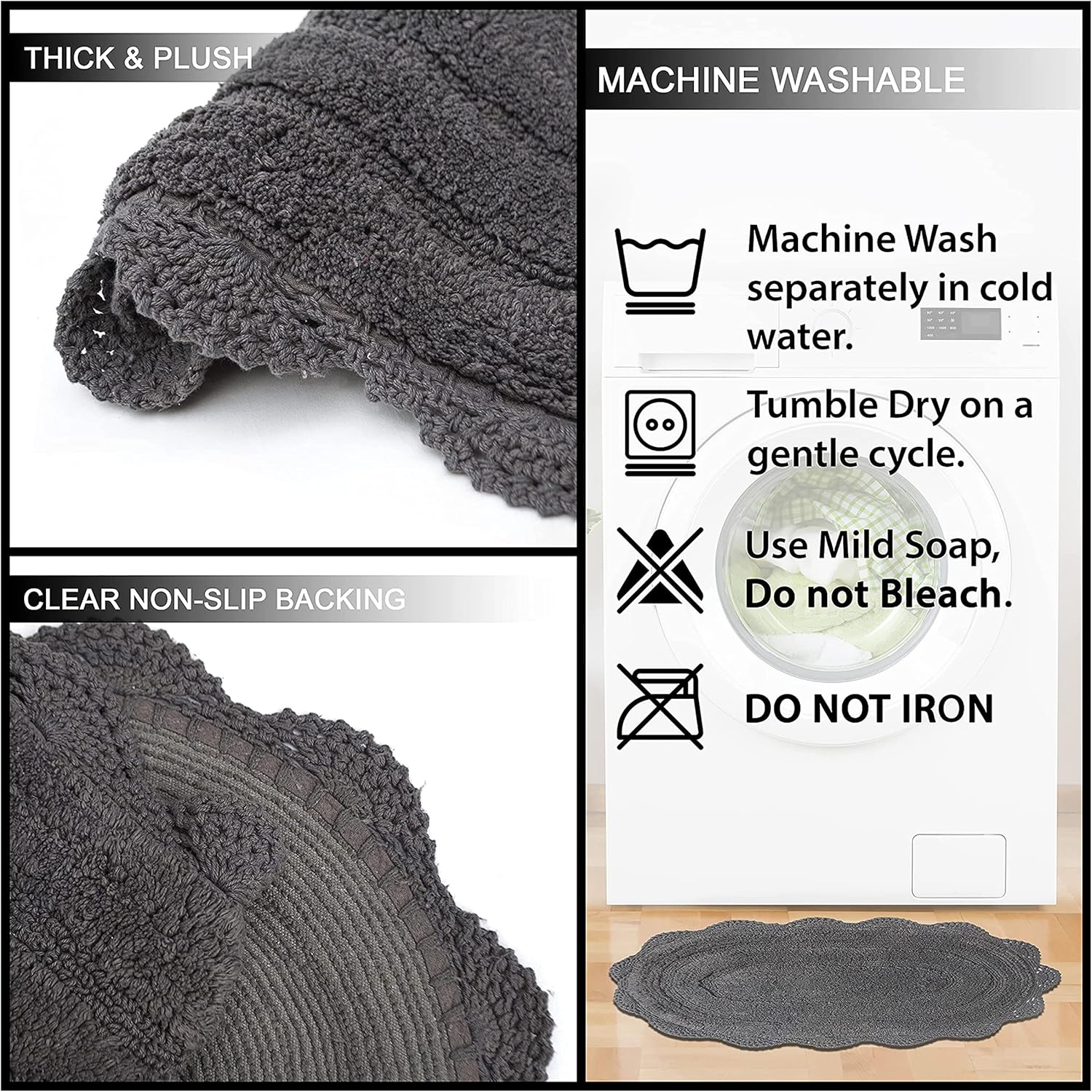 Chardin home Griffin Grey Crochet Bathrug, 100% Cotton Oval bathmat with artisanally Handcrafted Crochet Border, 24x40 Inch, Large Rug, Perfect for Half Baths, Powder Rooms, bathrooms